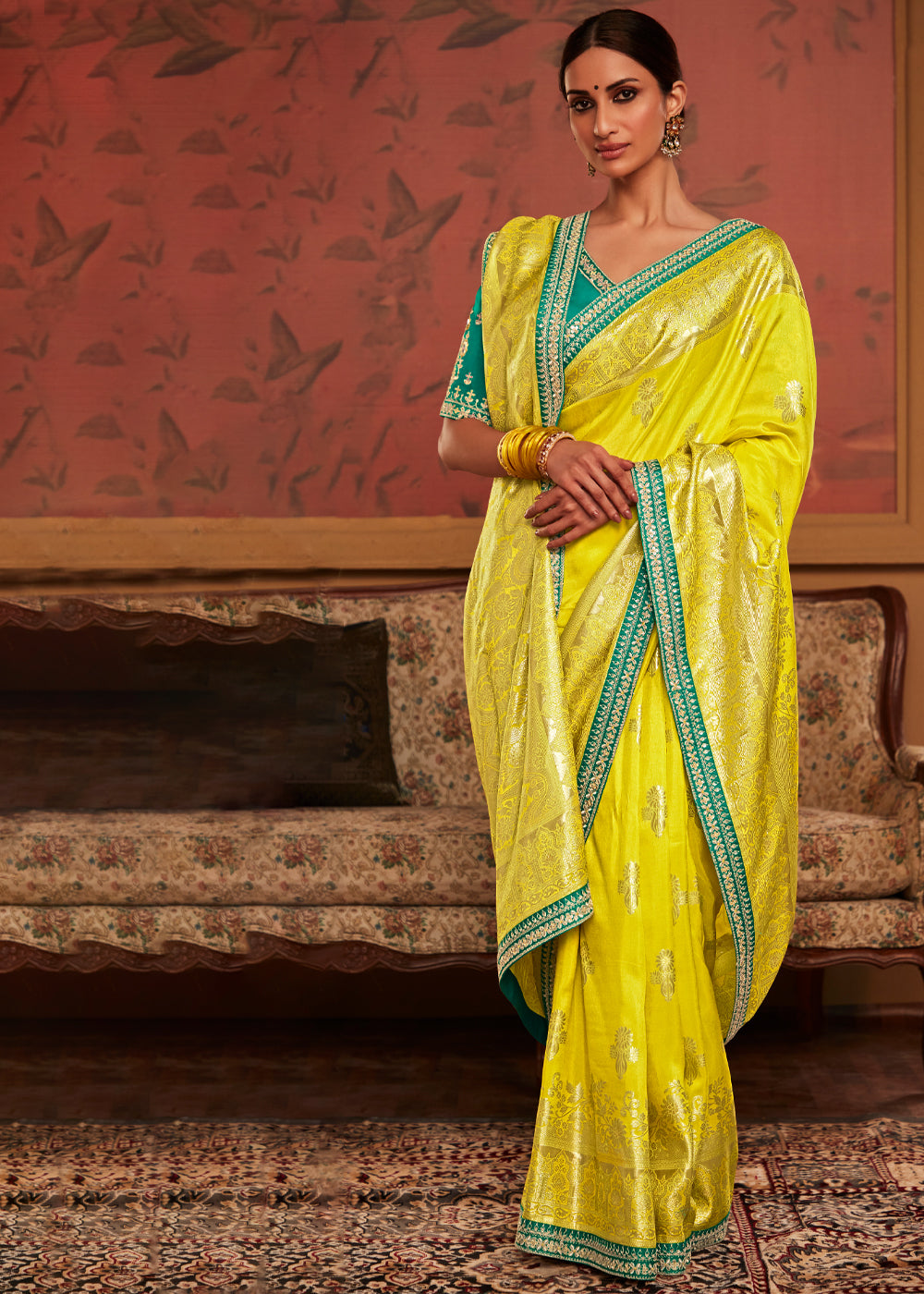 Buy MySilkLove Ripe Lemon Yellow Woven Banarasi Designer Silk Saree With Embroidered Blouse Online