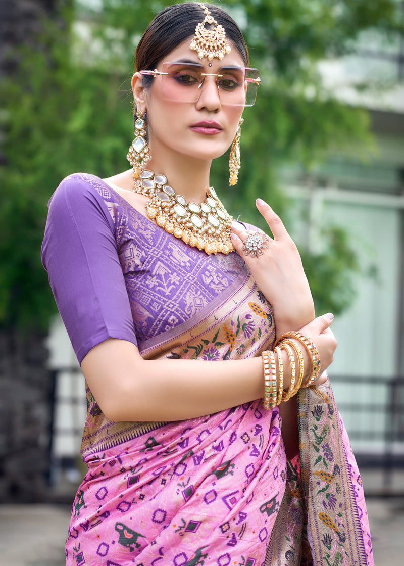 Orchid Pink Woven Paithani Patola Silk Saree