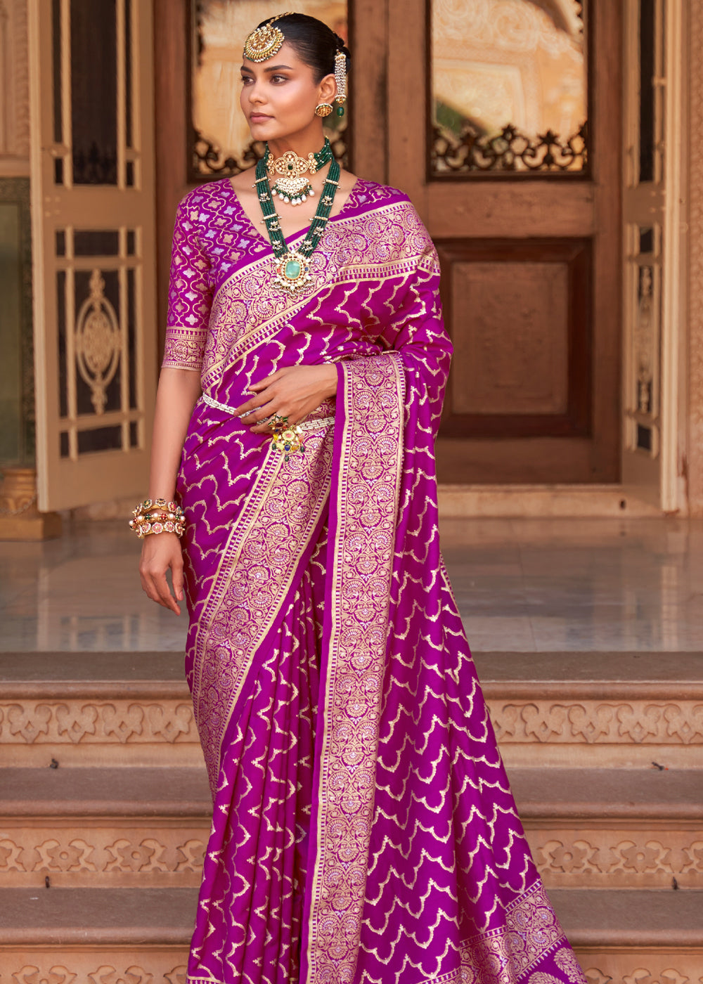 Buy MySilkLove Medium Purple Woven Banarasi Soft Silk Saree Online