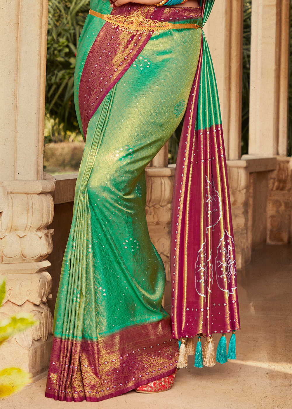 Buy MySilkLove Forest Green and Maroon Woven Kanjivaram Silk Saree Online