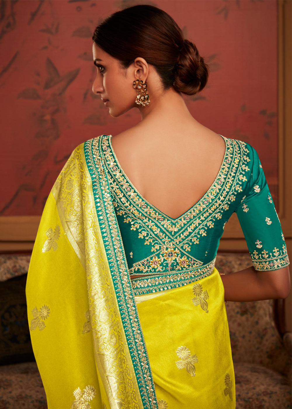 Buy MySilkLove Ripe Lemon Yellow Woven Banarasi Designer Silk Saree With Embroidered Blouse Online