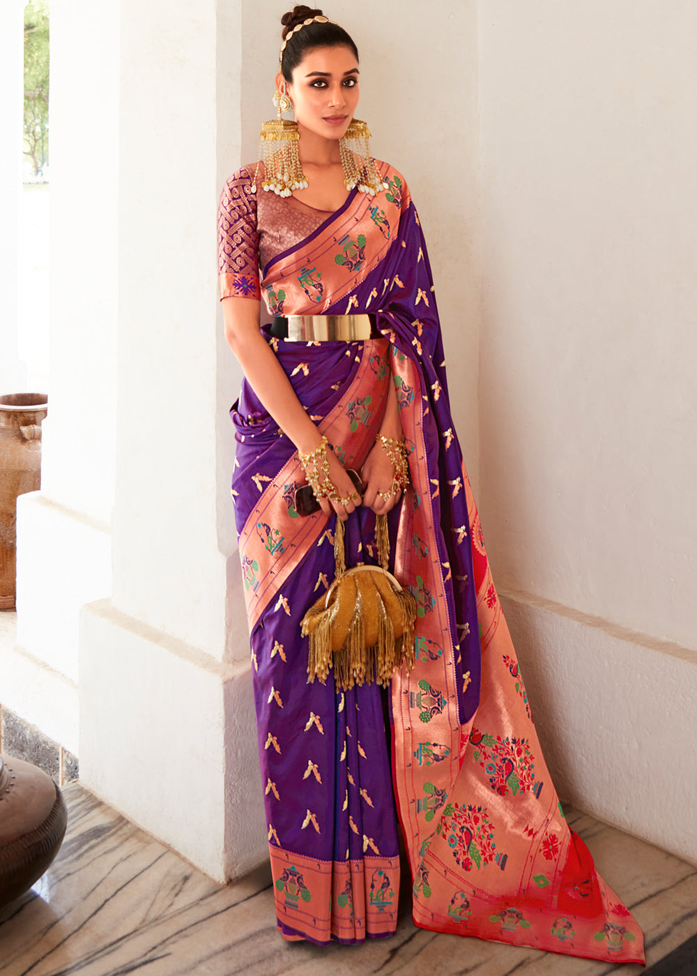 Buy MySilkLove Plum Purple and Pink Zari Woven Paithani Silk Saree Online