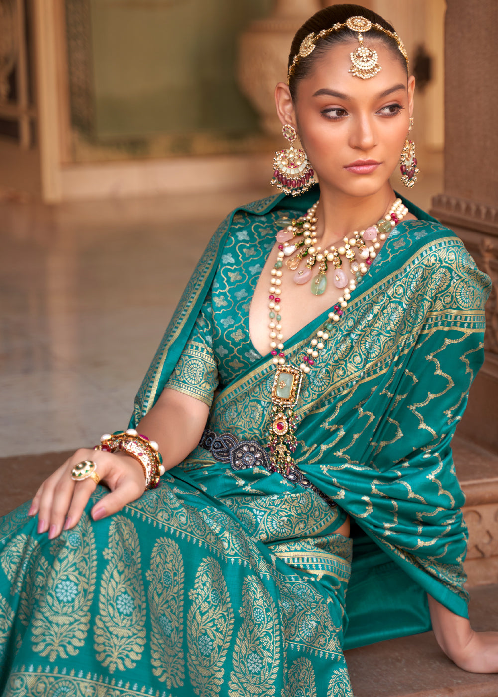 Buy MySilkLove Paradiso Green Woven Banarasi Soft Silk Saree Online