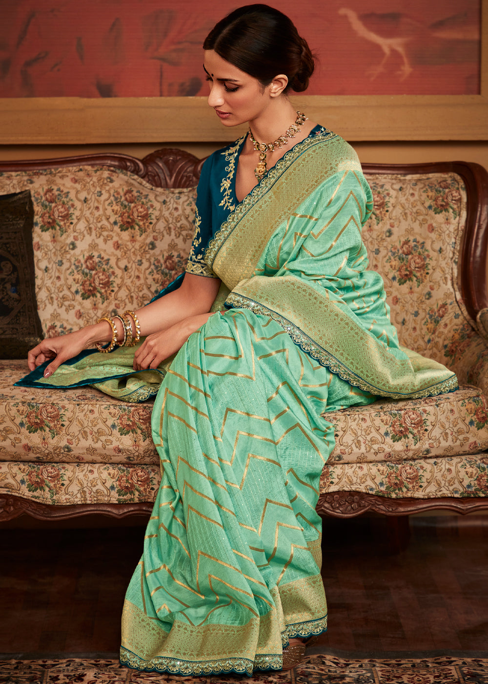 MySilkLove Swamp Green Woven Banarasi Designer Silk Saree With Embroidered Blouse