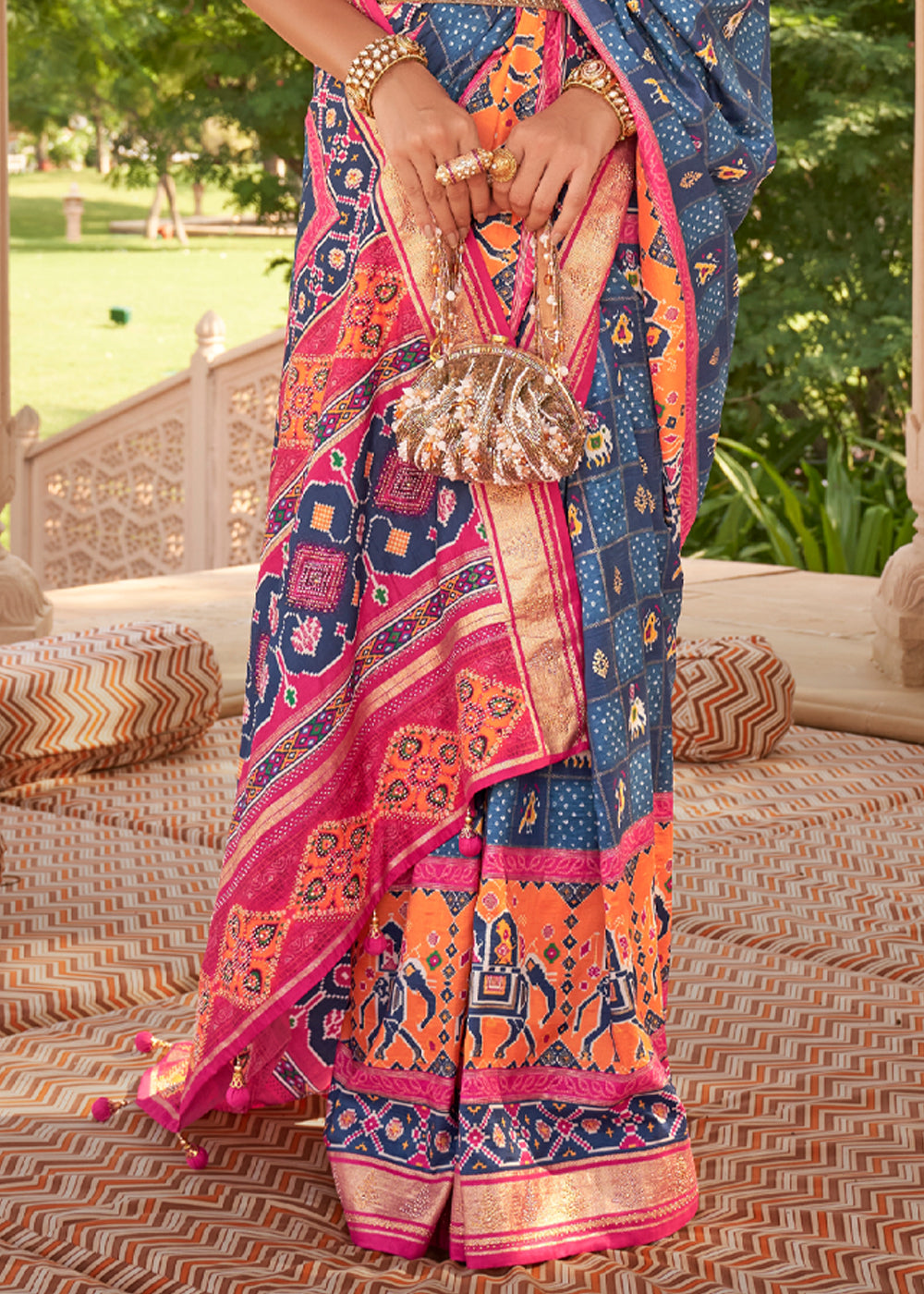 Buy MySilkLove Horizon Blue Printed Patola Silk Saree Online