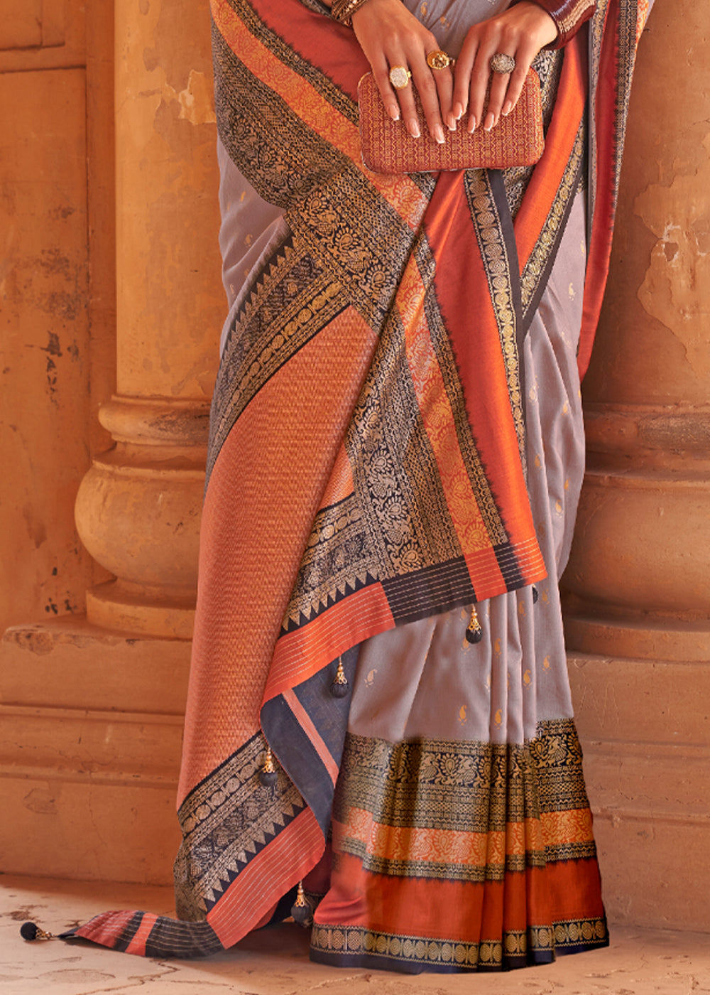 Buy MySilkLove Kabul Grey Woven Patola Soft Silk Saree Online