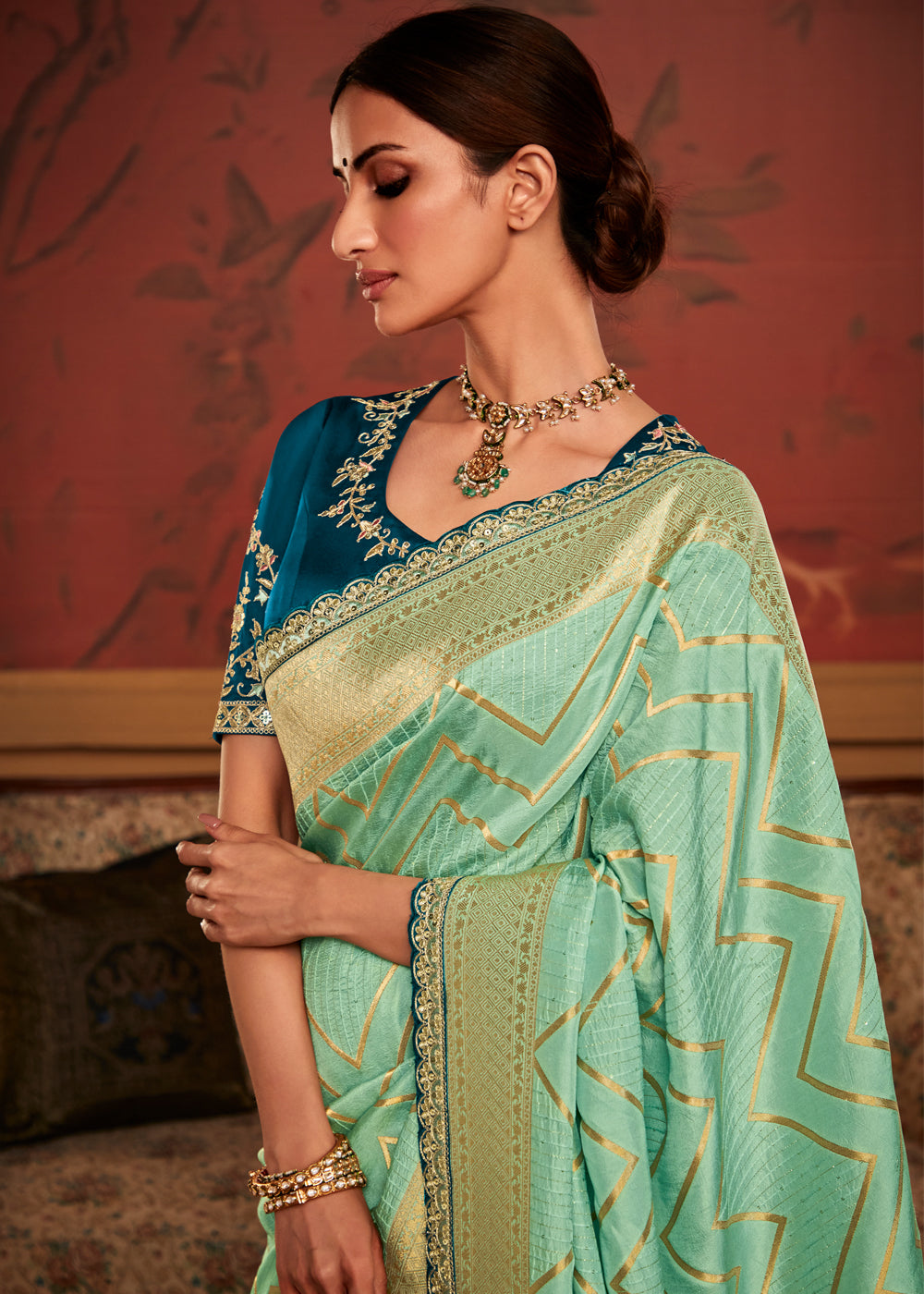 Buy MySilkLove Swamp Green Woven Banarasi Designer Silk Saree With Embroidered Blouse Online