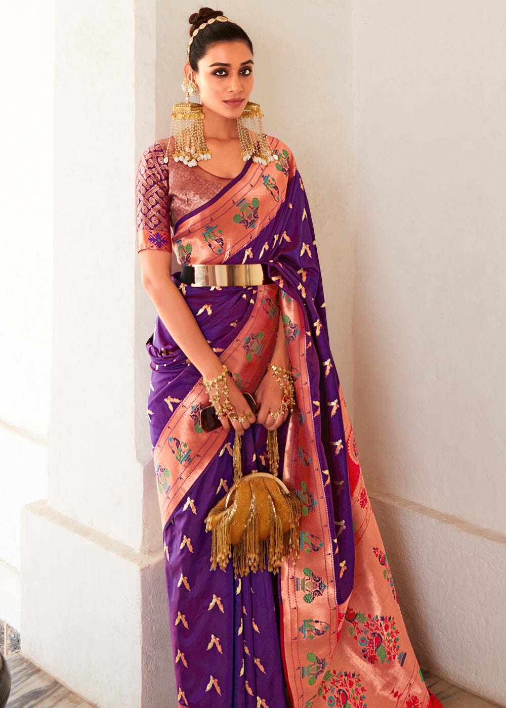 Buy MySilkLove Plum Purple and Pink Zari Woven Paithani Silk Saree Online