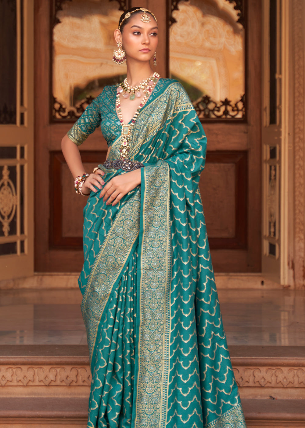 Buy MySilkLove Paradiso Green Woven Banarasi Soft Silk Saree Online