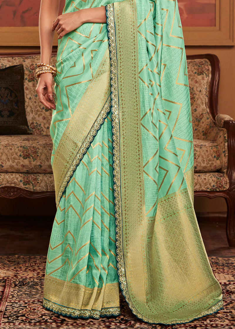 Everglade Green Woven Embroidered Satin Silk Saree – MySilkLove