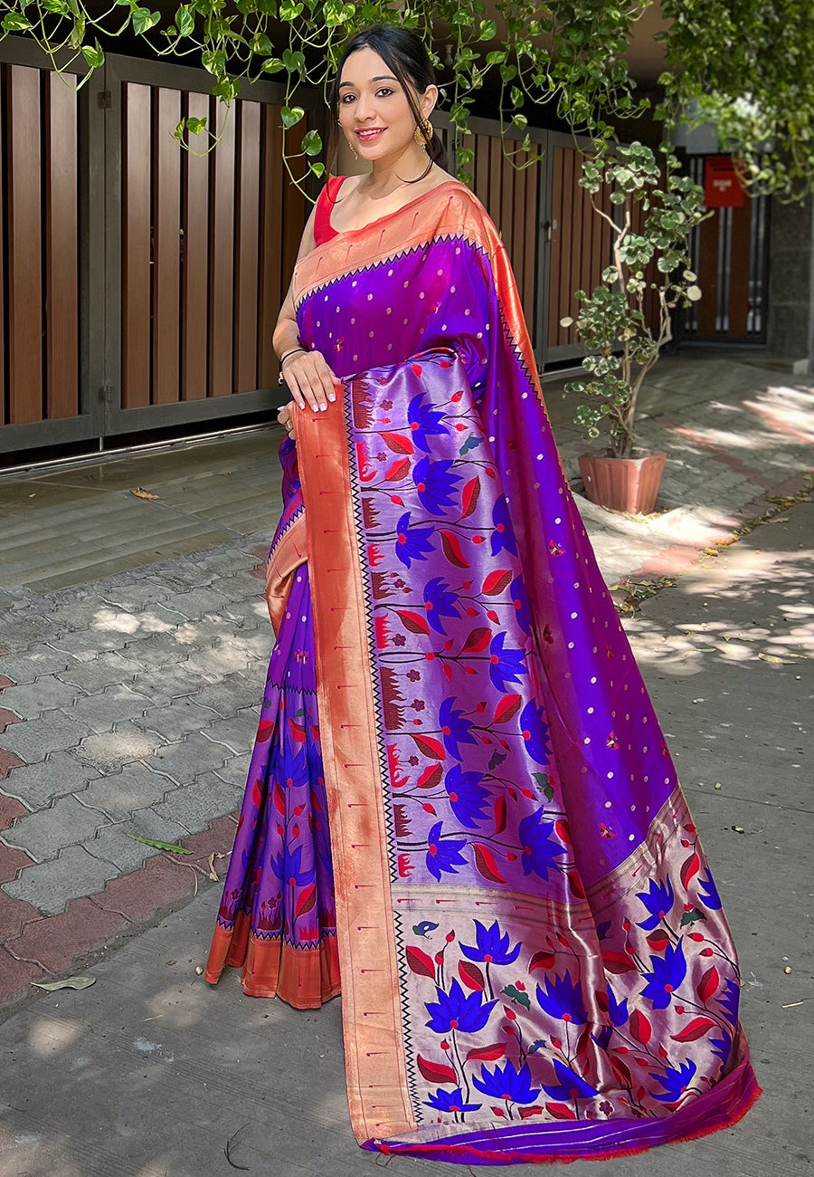 Buy MySilkLove Pixie Purple Zari Woven Titli Royal Paithani Silk Saree Online