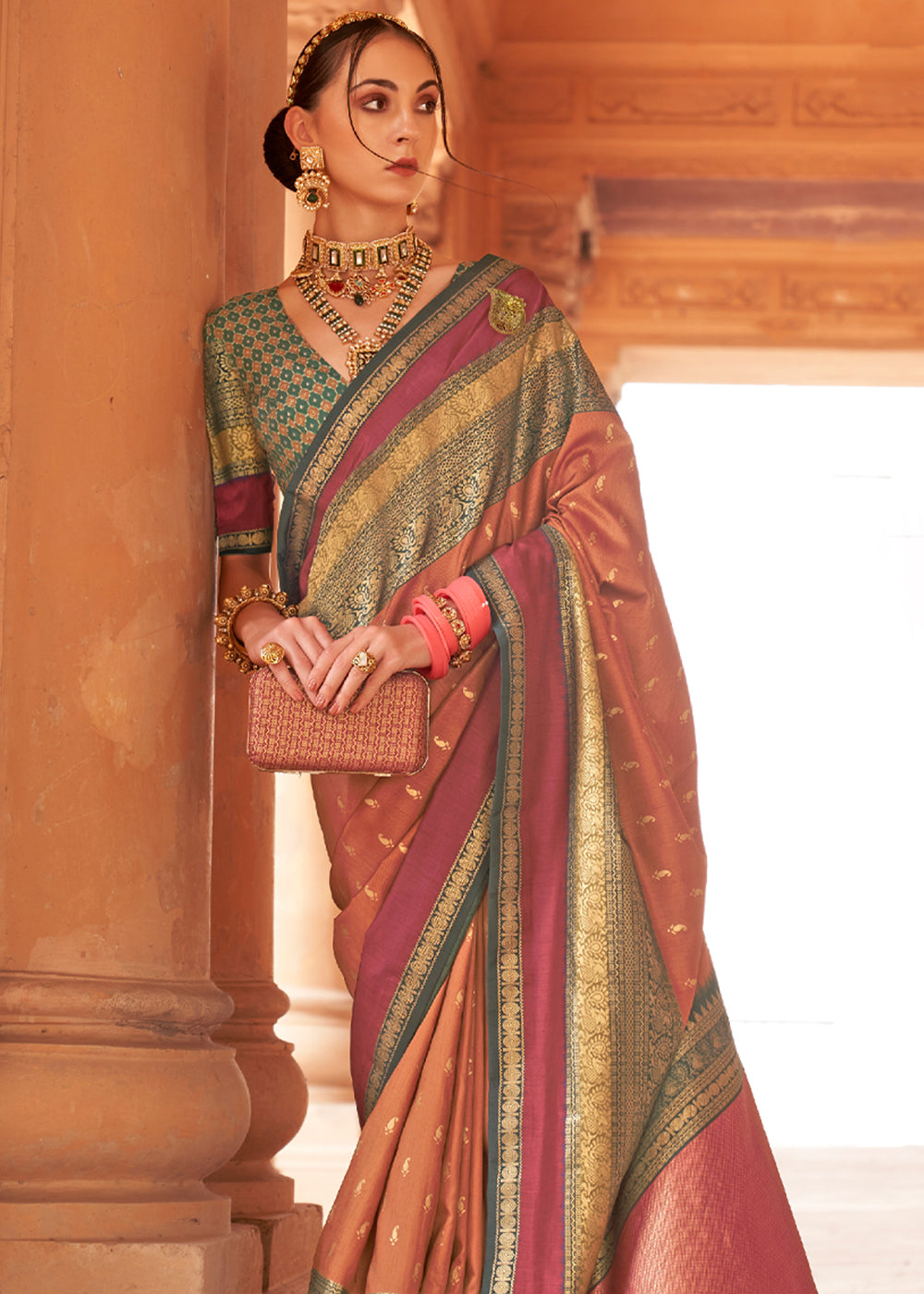 Buy MySilkLove Crail Brown Woven Patola Soft Silk Saree Online