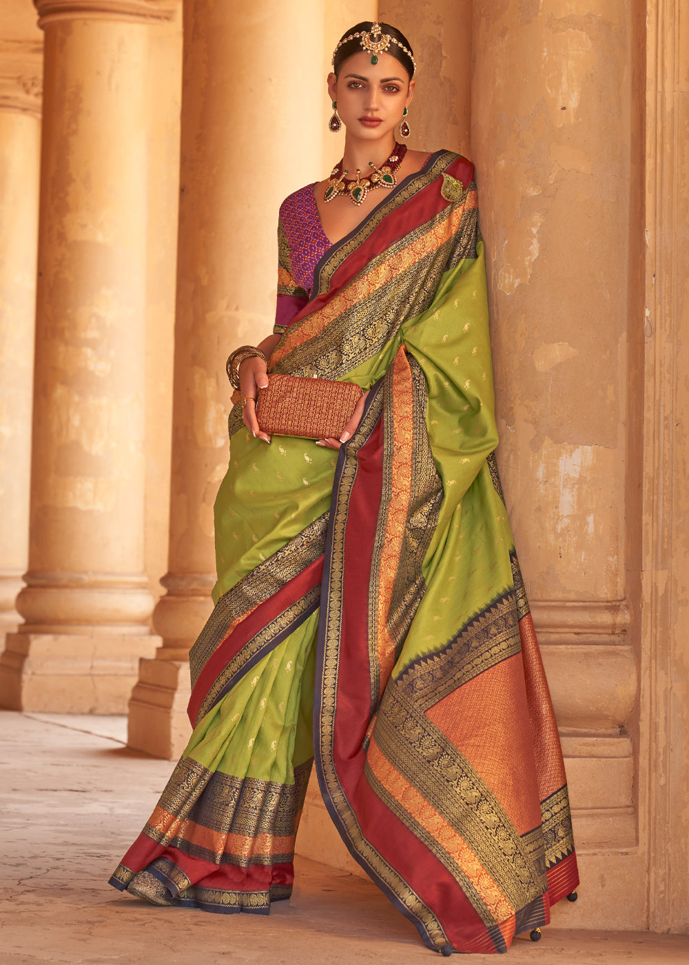 Buy MySilkLove Alpine Green Woven Patola Soft Silk Saree Online