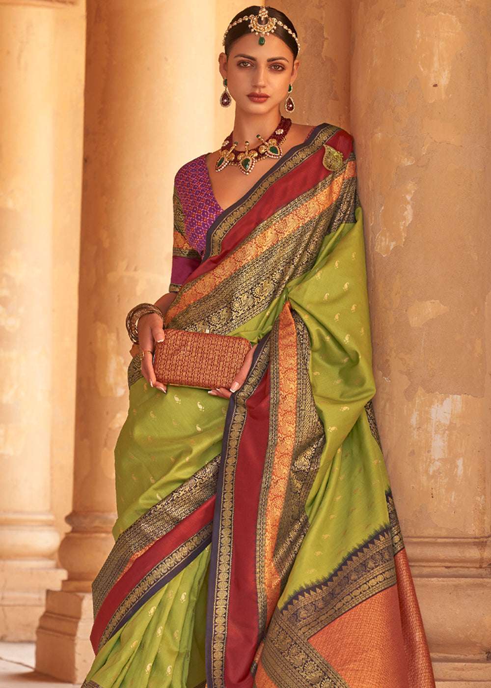 MySilkLove Alpine Green Woven Patola Soft Silk Saree