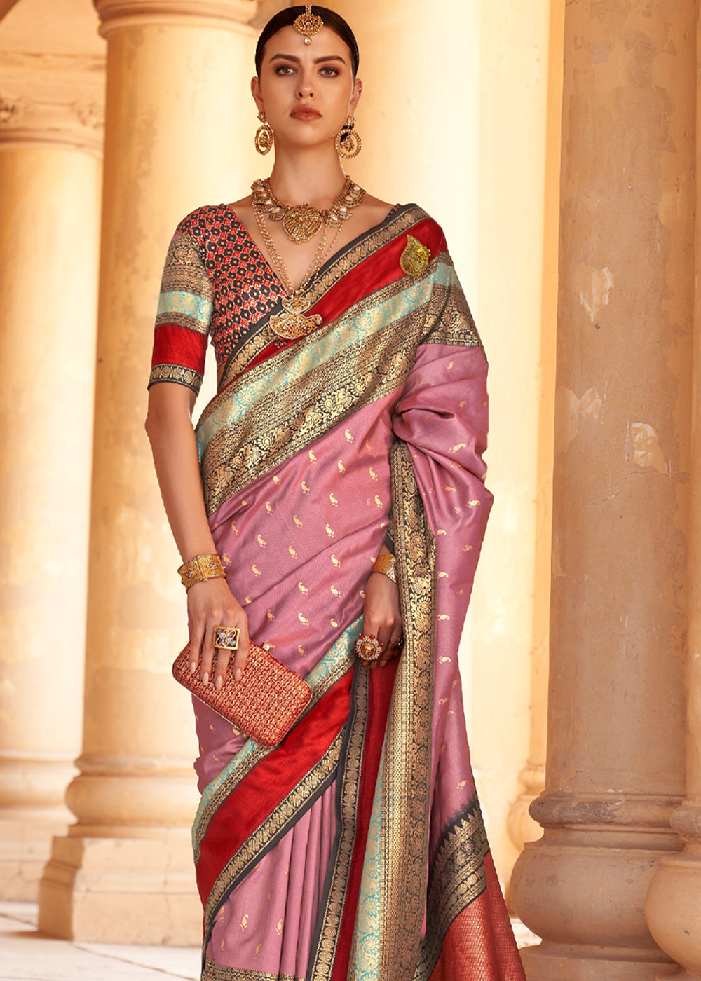 MySilkLove Froly Pink Woven Patola Soft Silk Saree