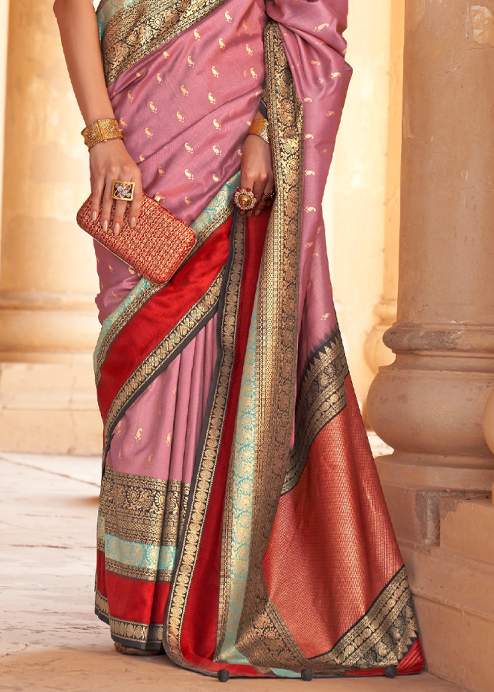 Buy MySilkLove Froly Pink Woven Patola Soft Silk Saree Online