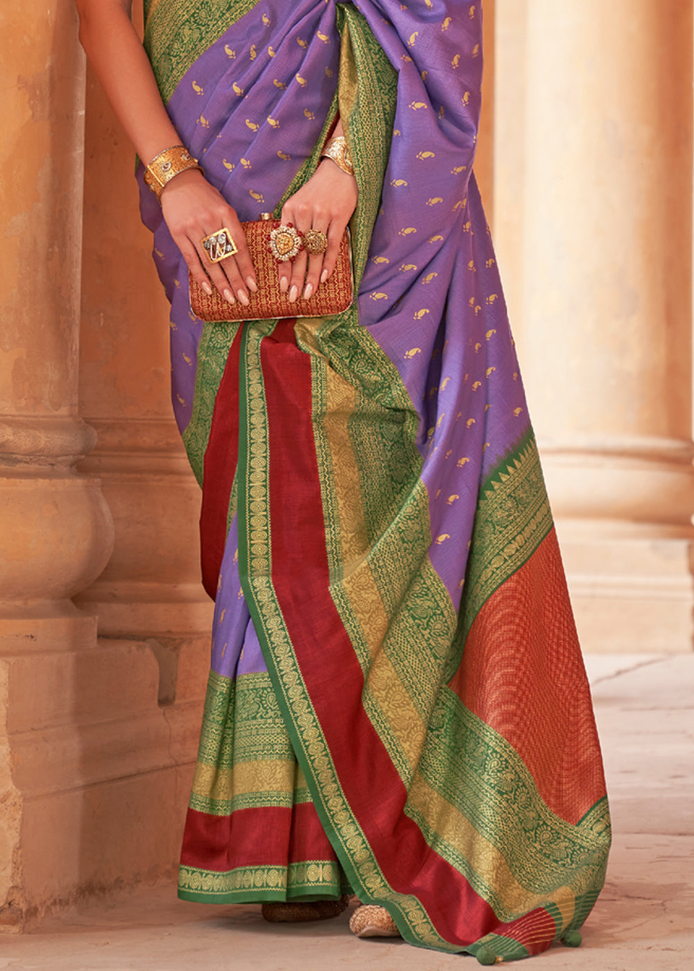 Buy MySilkLove Strikemaster Purple and Green Woven Patola Soft Silk Saree Online