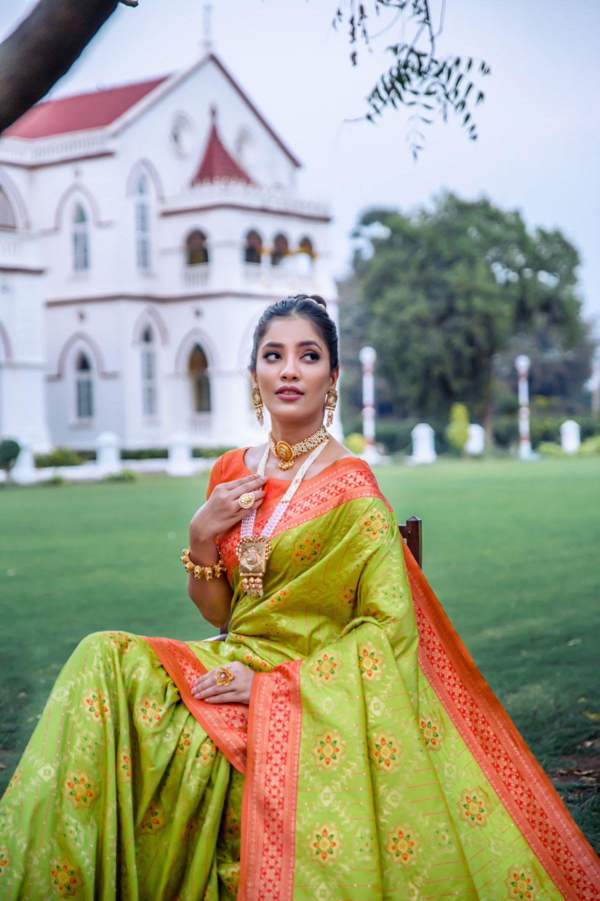 Buy MySilkLove Nature Green Banarasi Patola Silk Saree Online