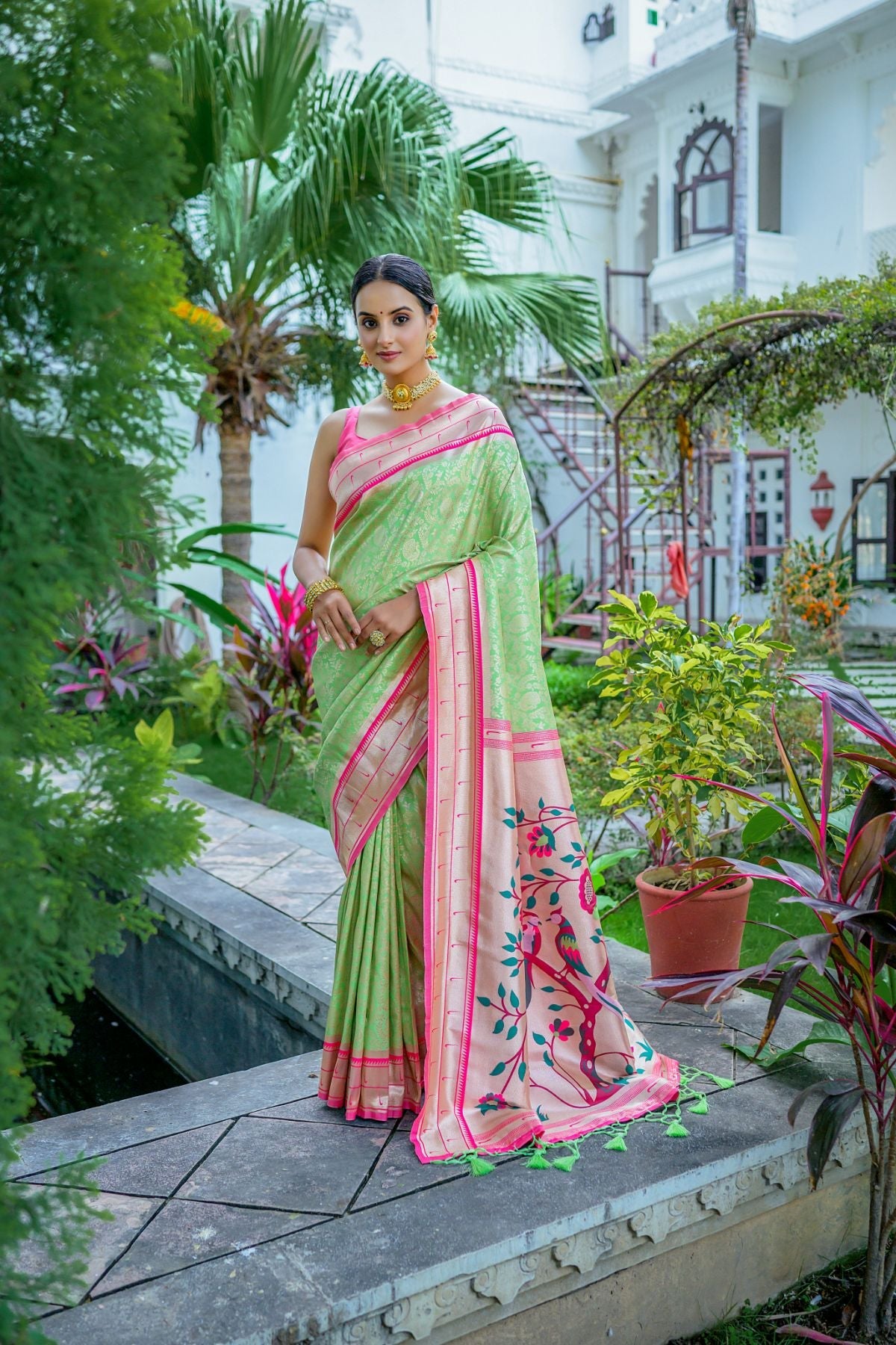 Buy MySilkLove Pista Green Woven Paithani Saree Online