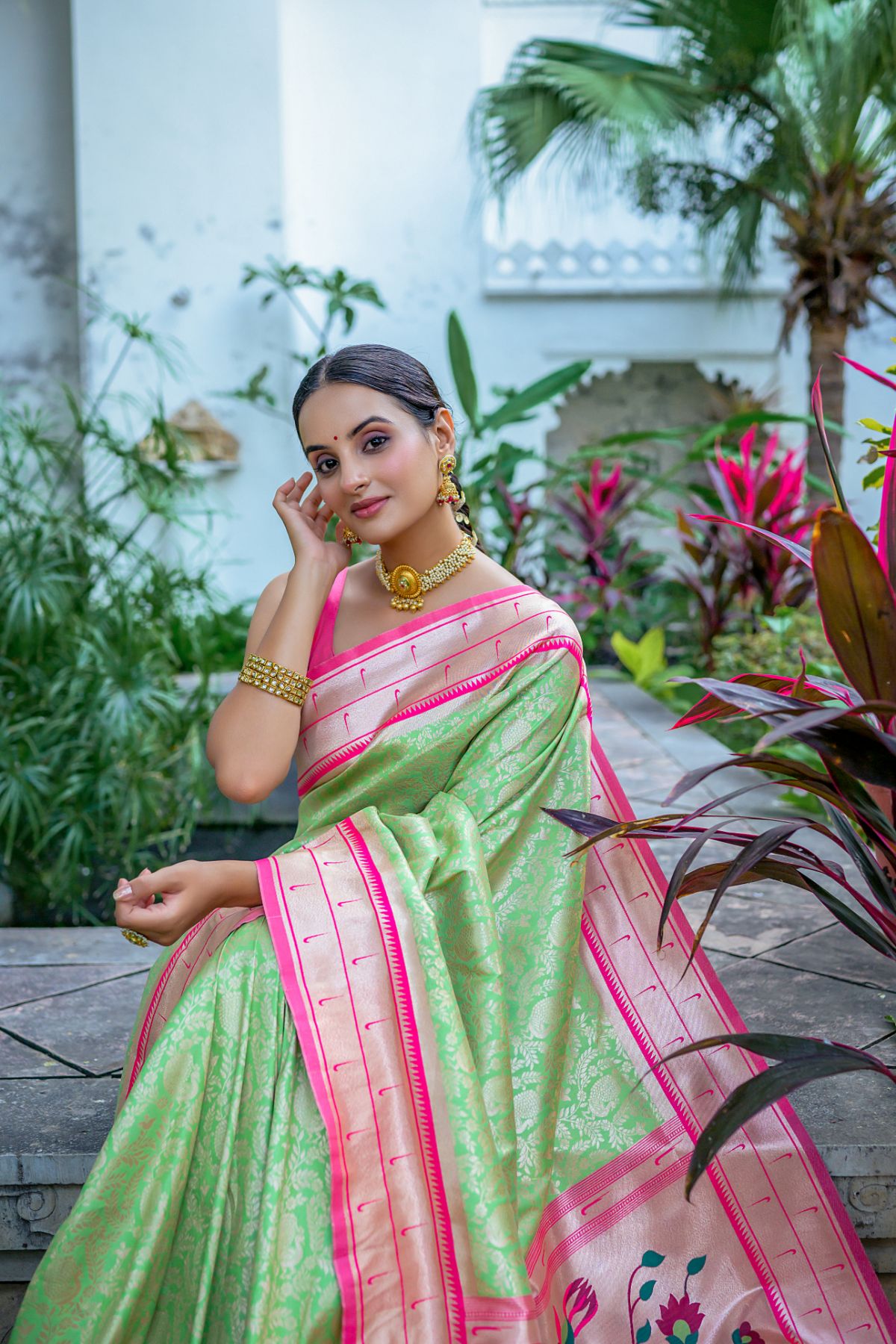 Buy MySilkLove Pista Green Woven Paithani Saree Online