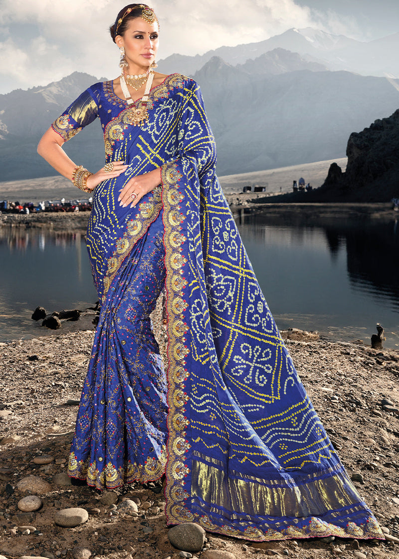 Buy Designer Indian Royal Blue Designer Bandhej Saree, Traditional Saree,  Multi Color Saree Dresses, Wedding Saree for Women Online in India - Etsy