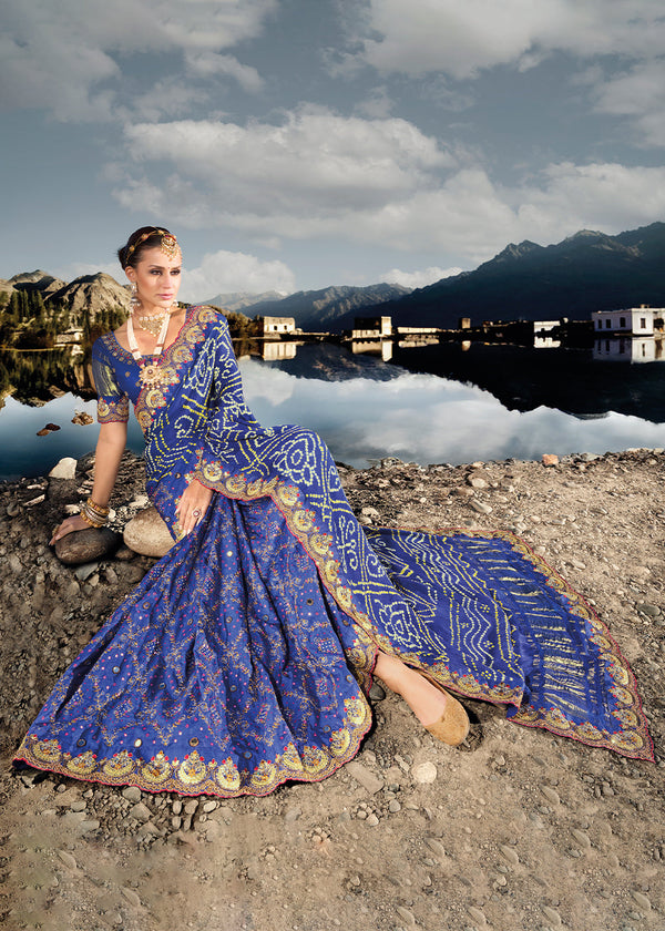 Aparajita Blue Designer Bandej Banarasi Silk Saree