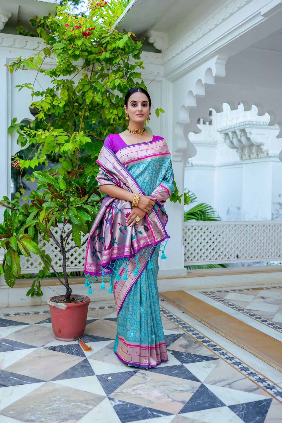 Buy MySilkLove Rainy Sky Blue Woven Paithani Saree Online