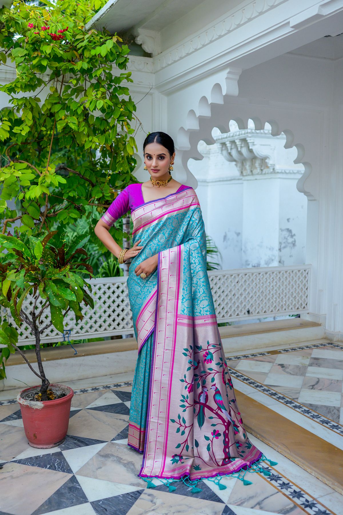 Buy MySilkLove Rainy Sky Blue Woven Paithani Saree Online