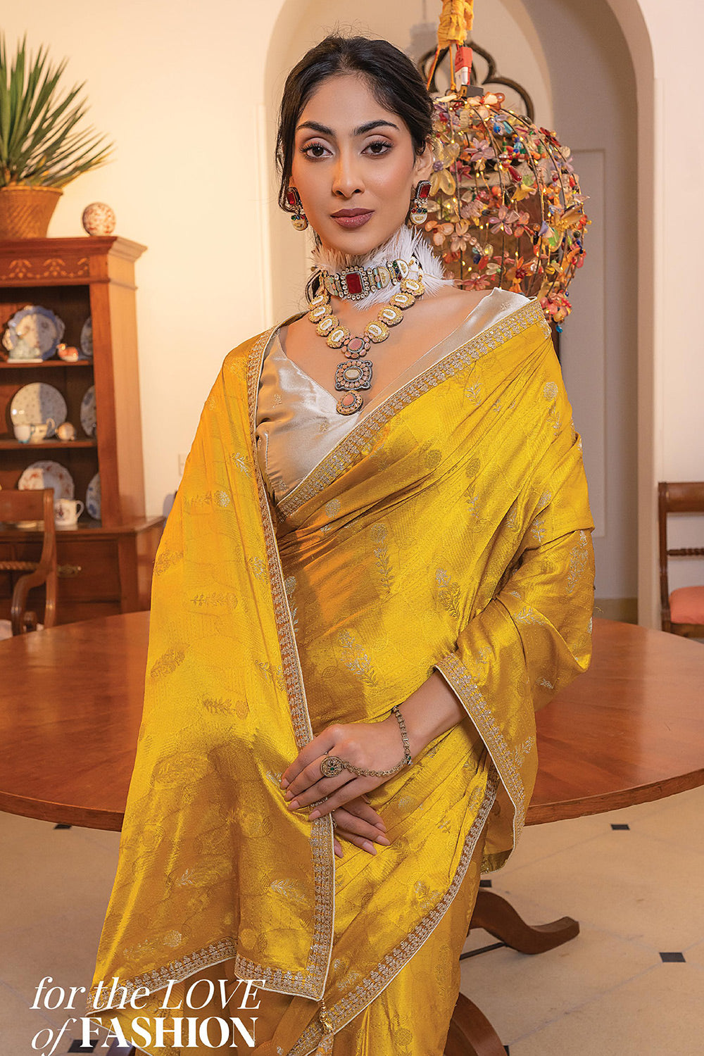 MySilkLove Fuel Yellow Satin Saree with Embroidered Blouse