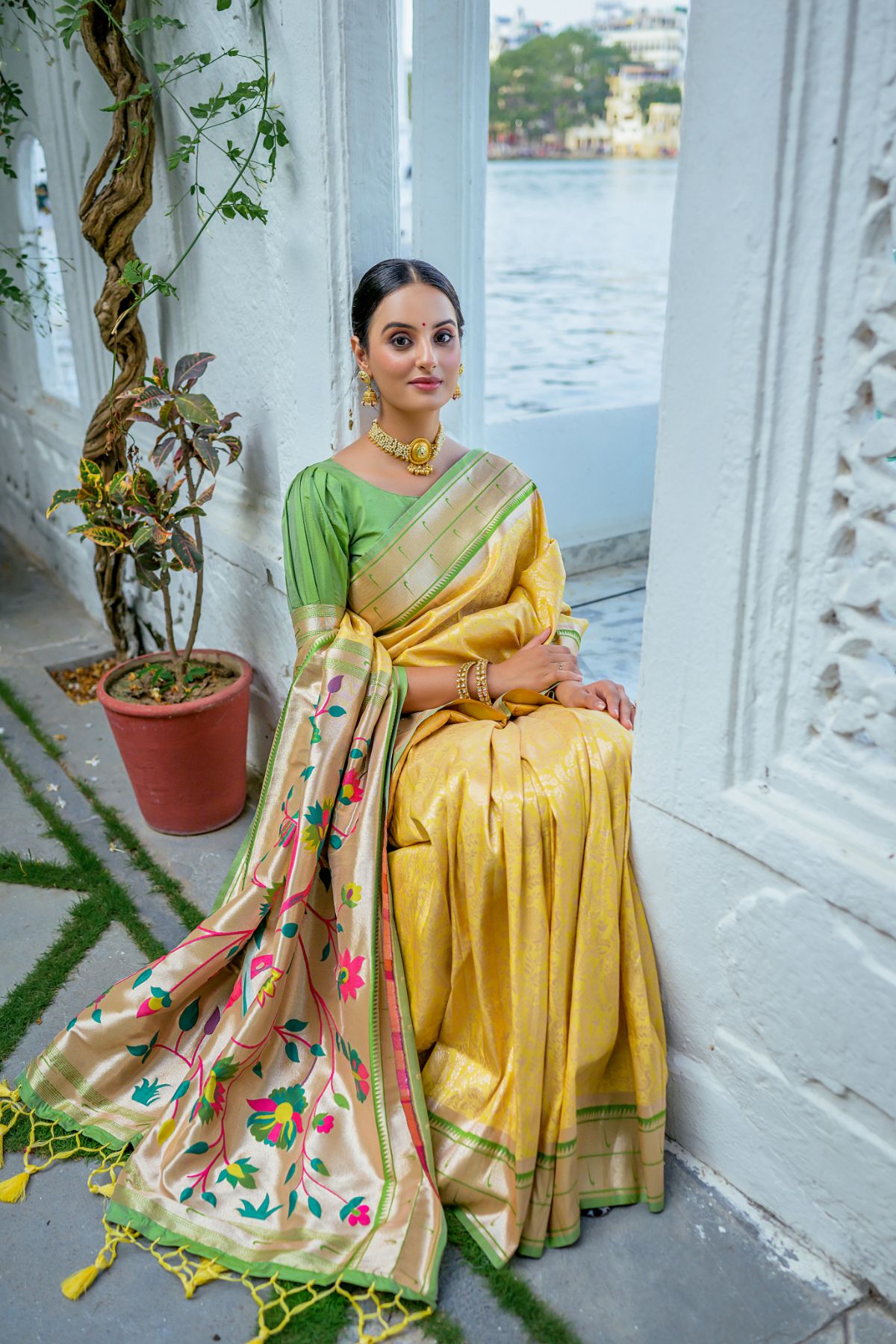 Buy MySilkLove Tulip Yellow Woven Paithani Saree Online