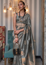 Fuscous Gray Woven Banarasi Tussar Silk Saree