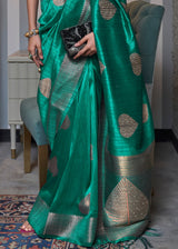 Copy of Gossamer Green Woven Banarasi Tussar Silk Saree