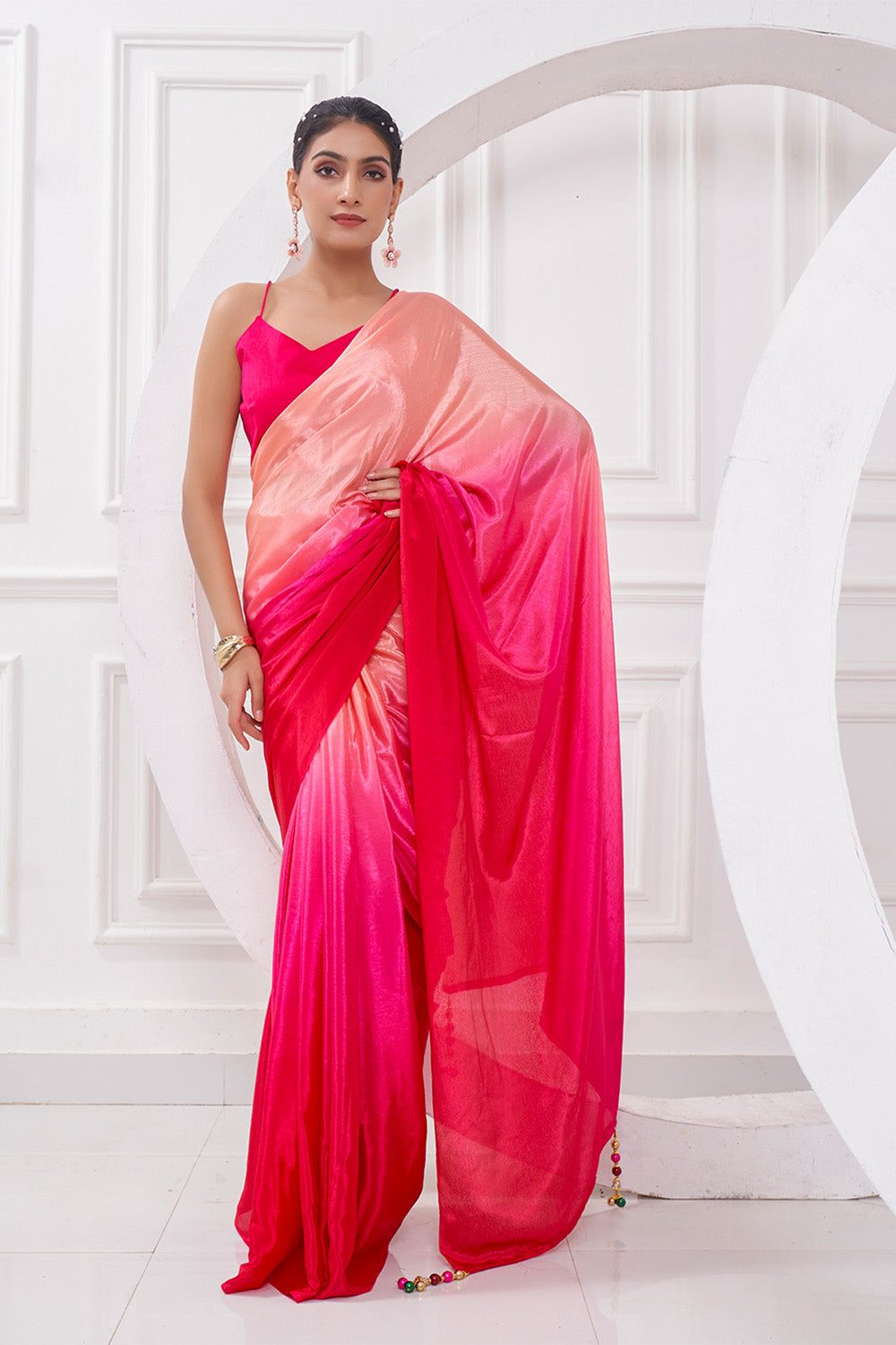 Buy MySilkLove Rose Pink Pearl Georgette Silk Saree Online