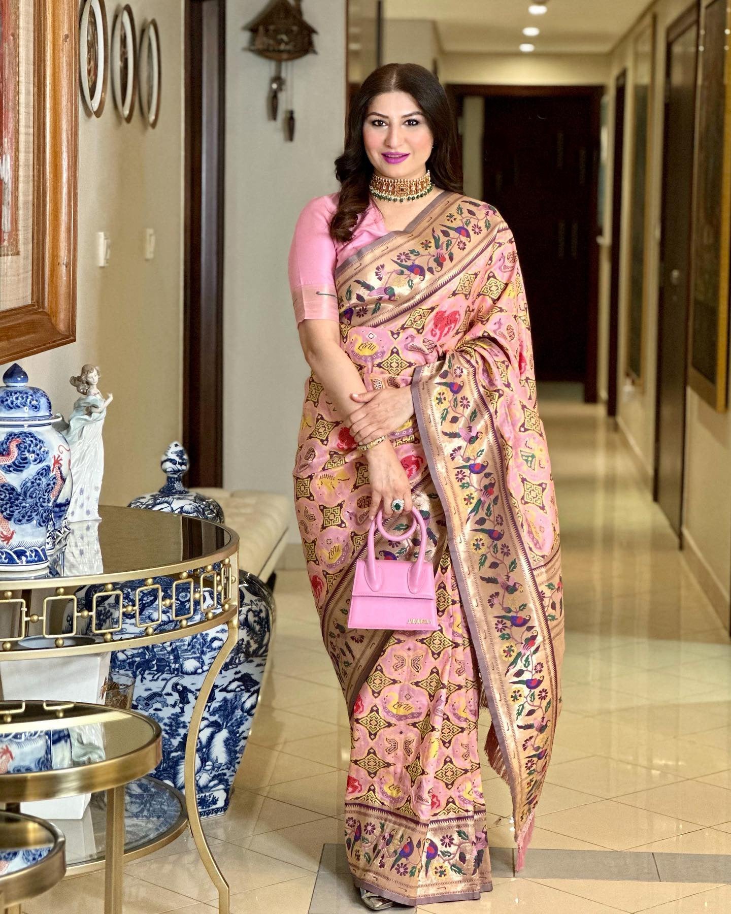 Buy MySilkLove Bouquet Pink Woven Paithani Silk Saree Online