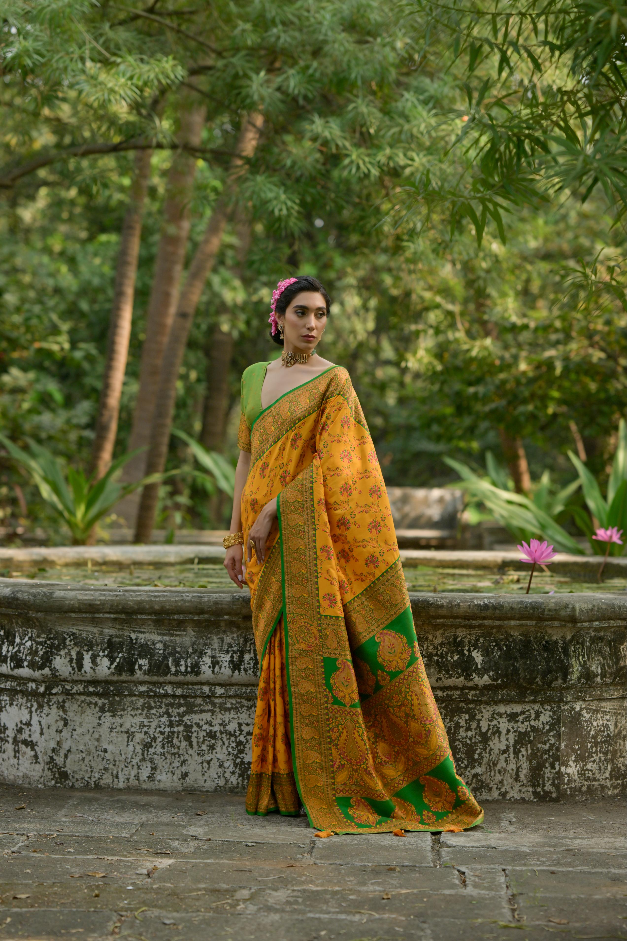 Buy MySilkLove Old Gold Woven Pashmina Silk Saree Online