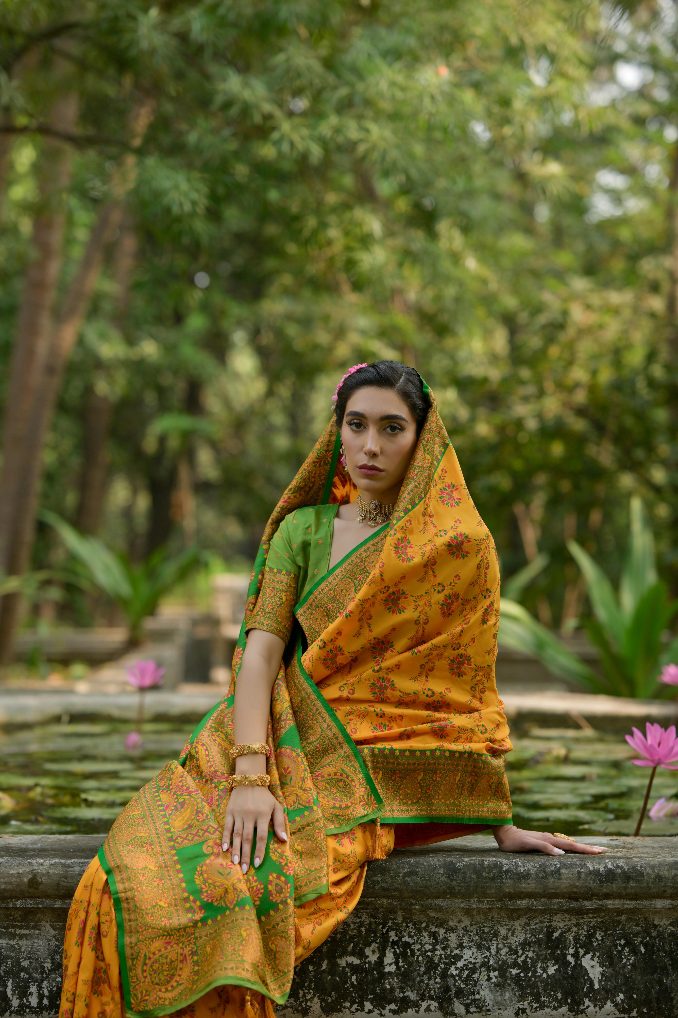 Buy MySilkLove Old Gold Woven Pashmina Silk Saree Online