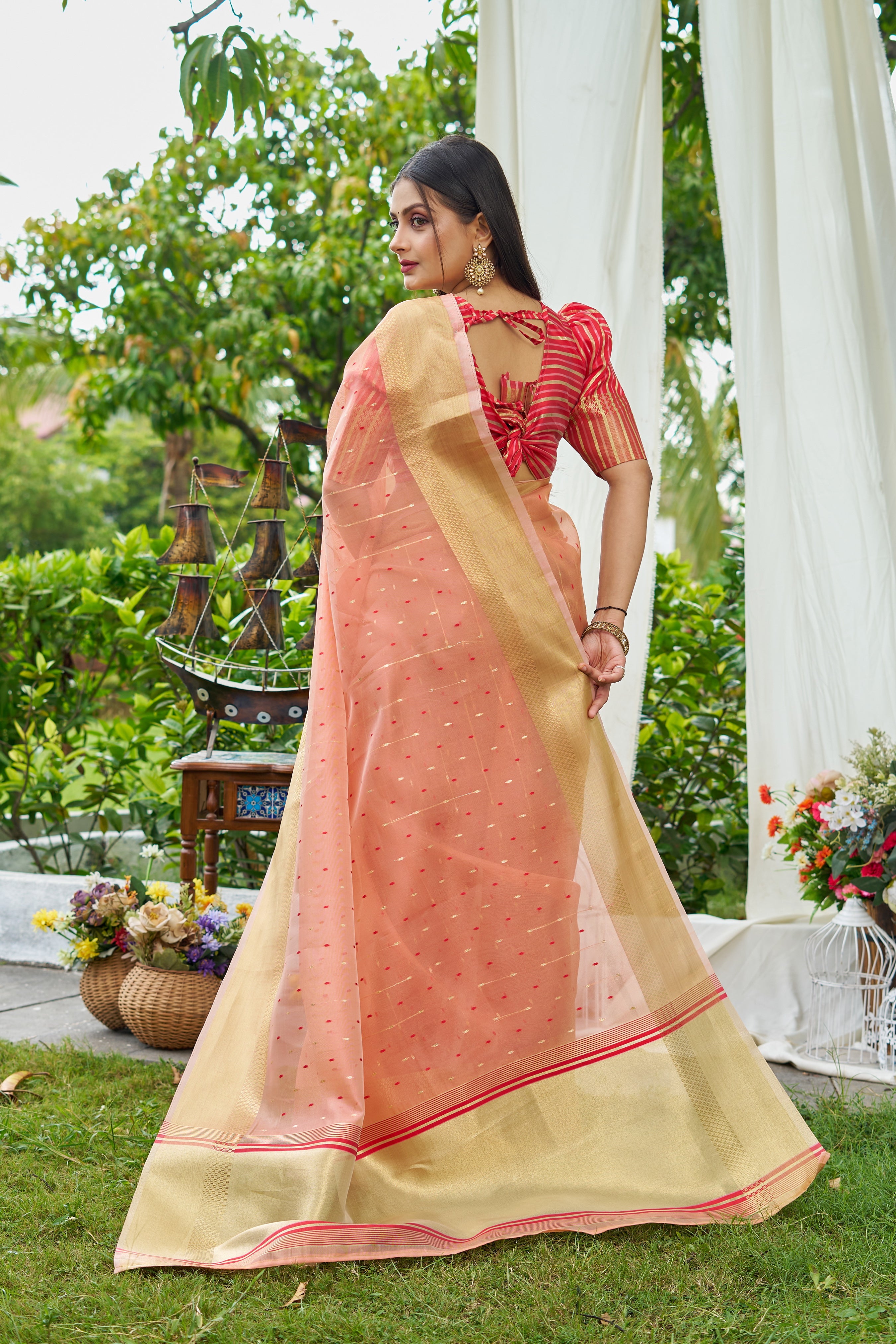 Buy MySilkLove Plum Peach Woven Shimmer Silk Saree Online
