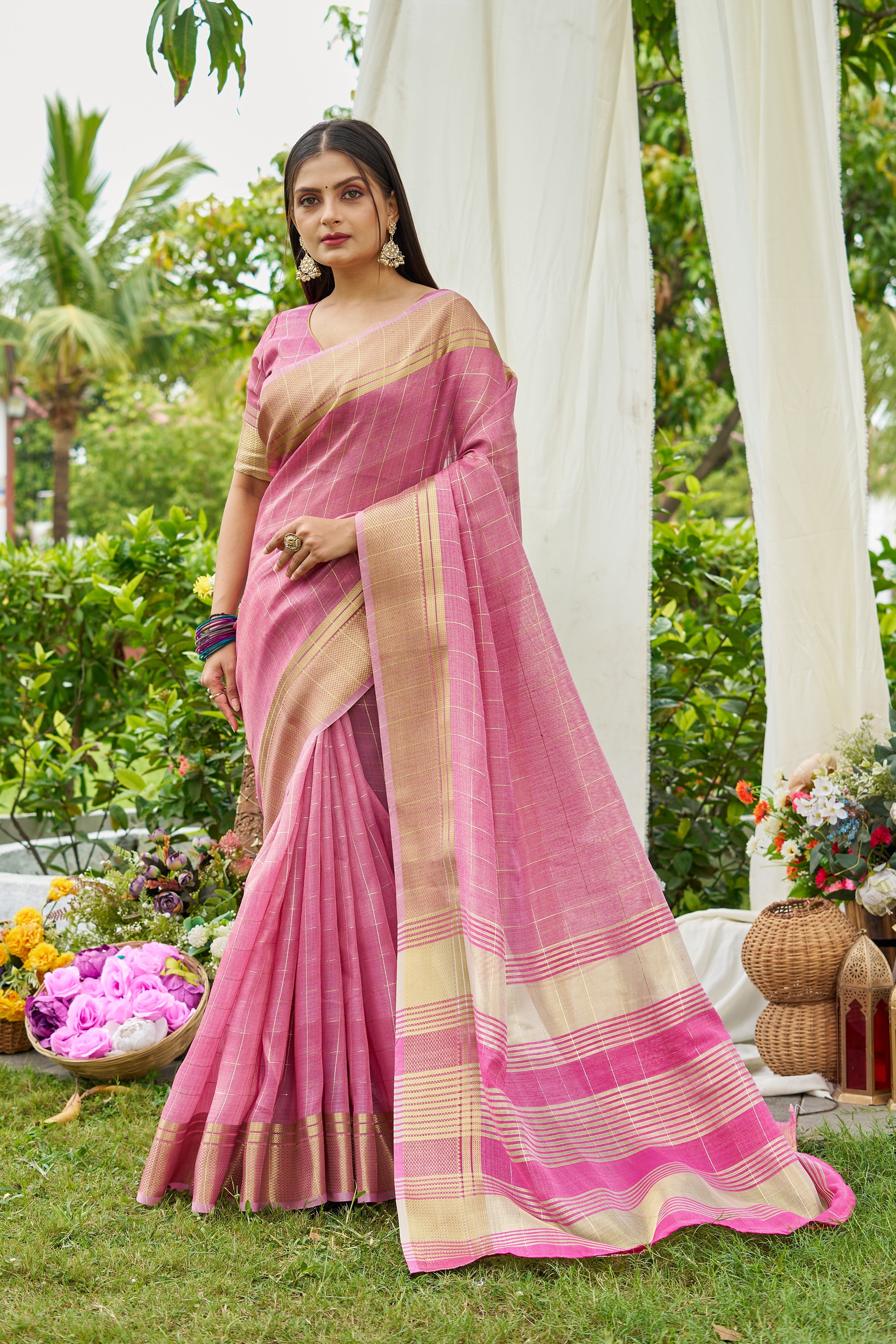 Buy MySilkLove Lotus Pink Tissue Woven Saree Online