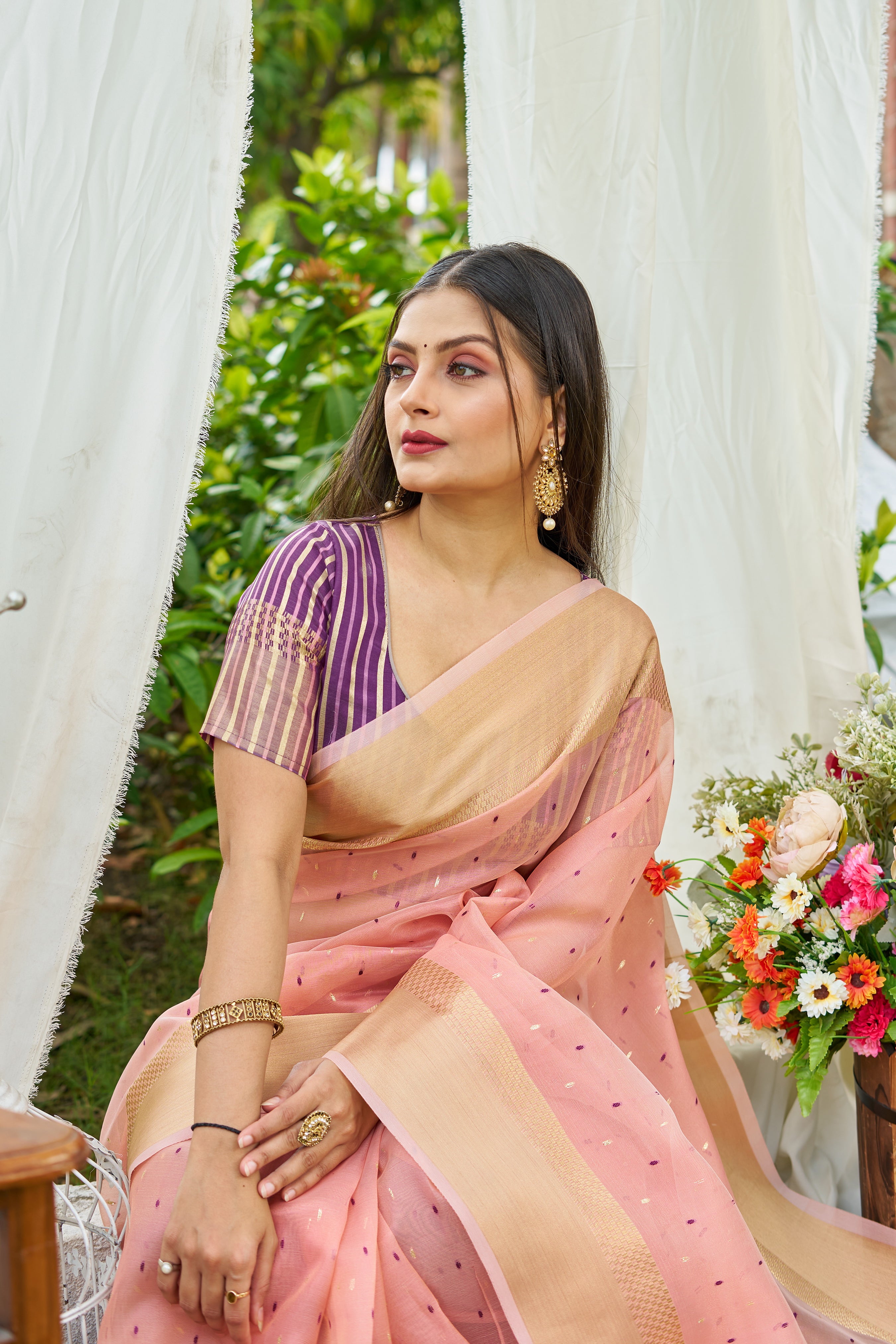 MySilkLove Bush Pink Woven Shimmer Silk Saree