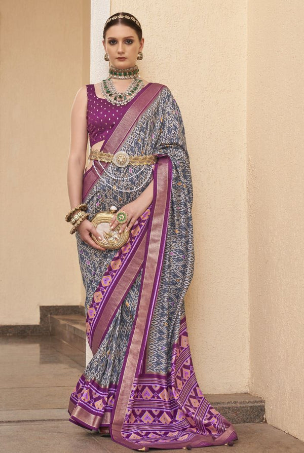 Purple with Green Blouse with Silver Zari Saree – casualsaree