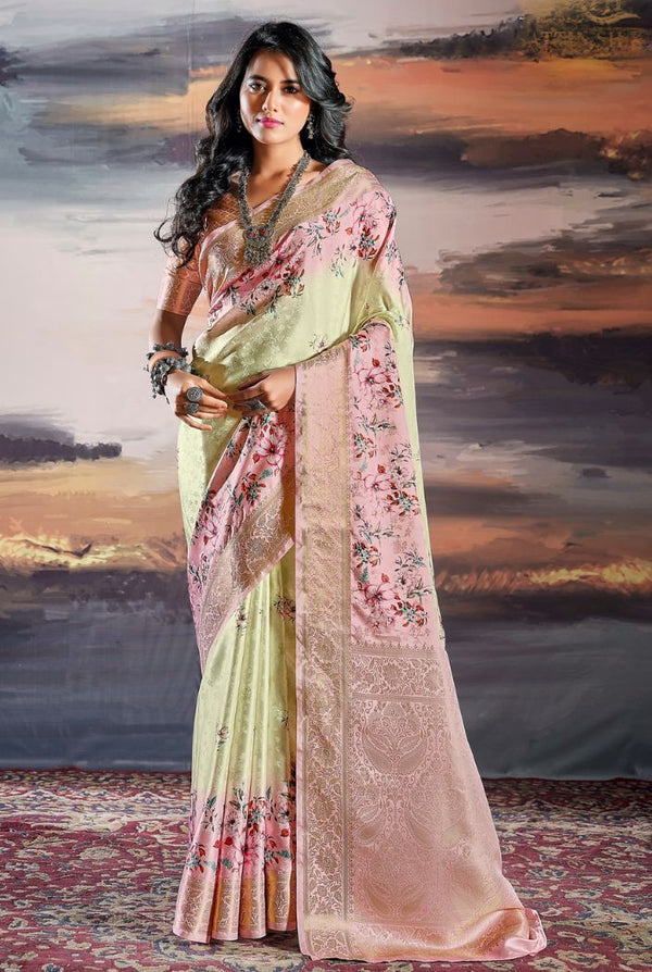 Wheatfield Cream Floral Digital Printed Saree