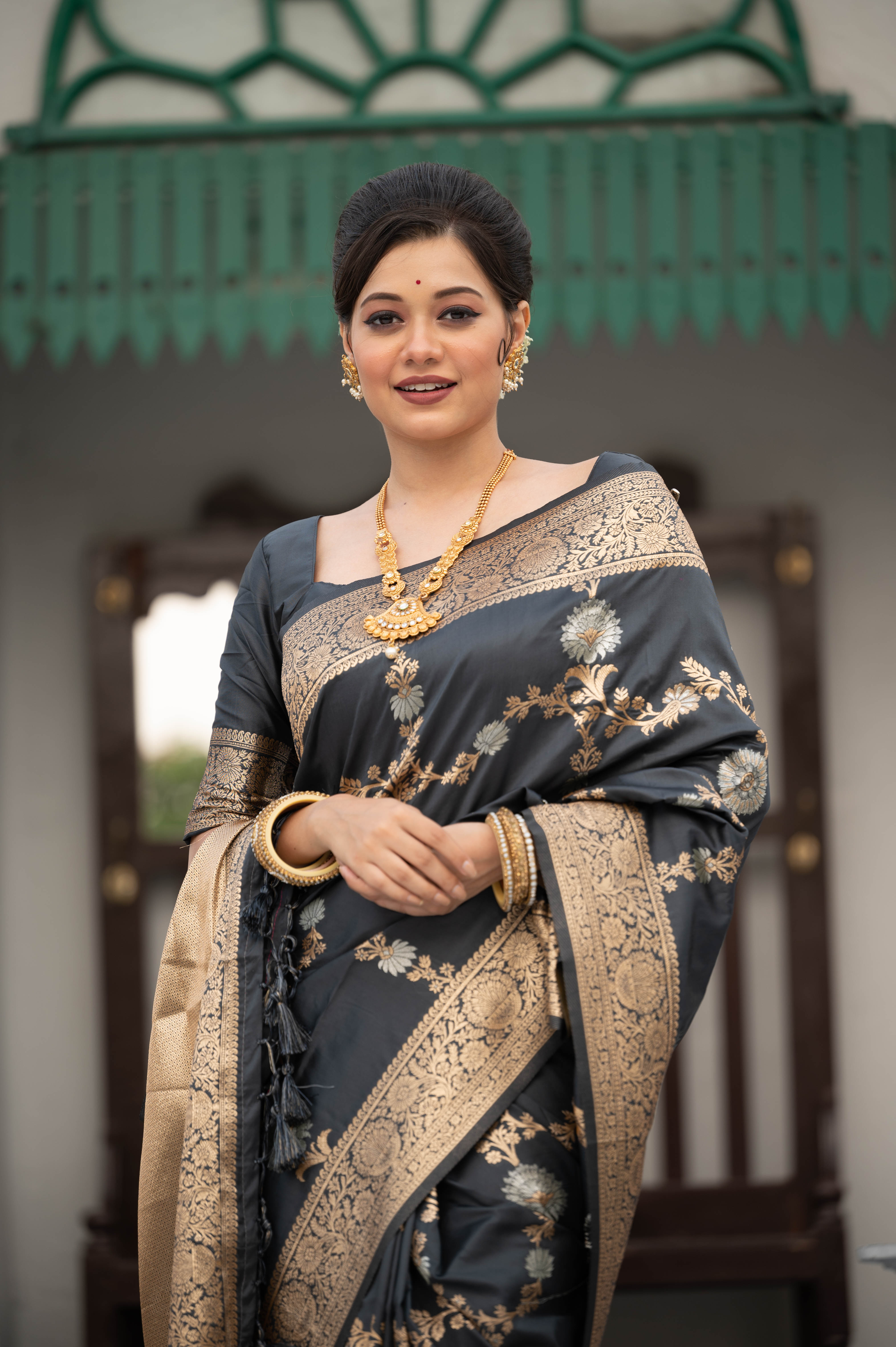 Buy MySilkLove Ship Grey Woven Banarasi Silk Saree Online