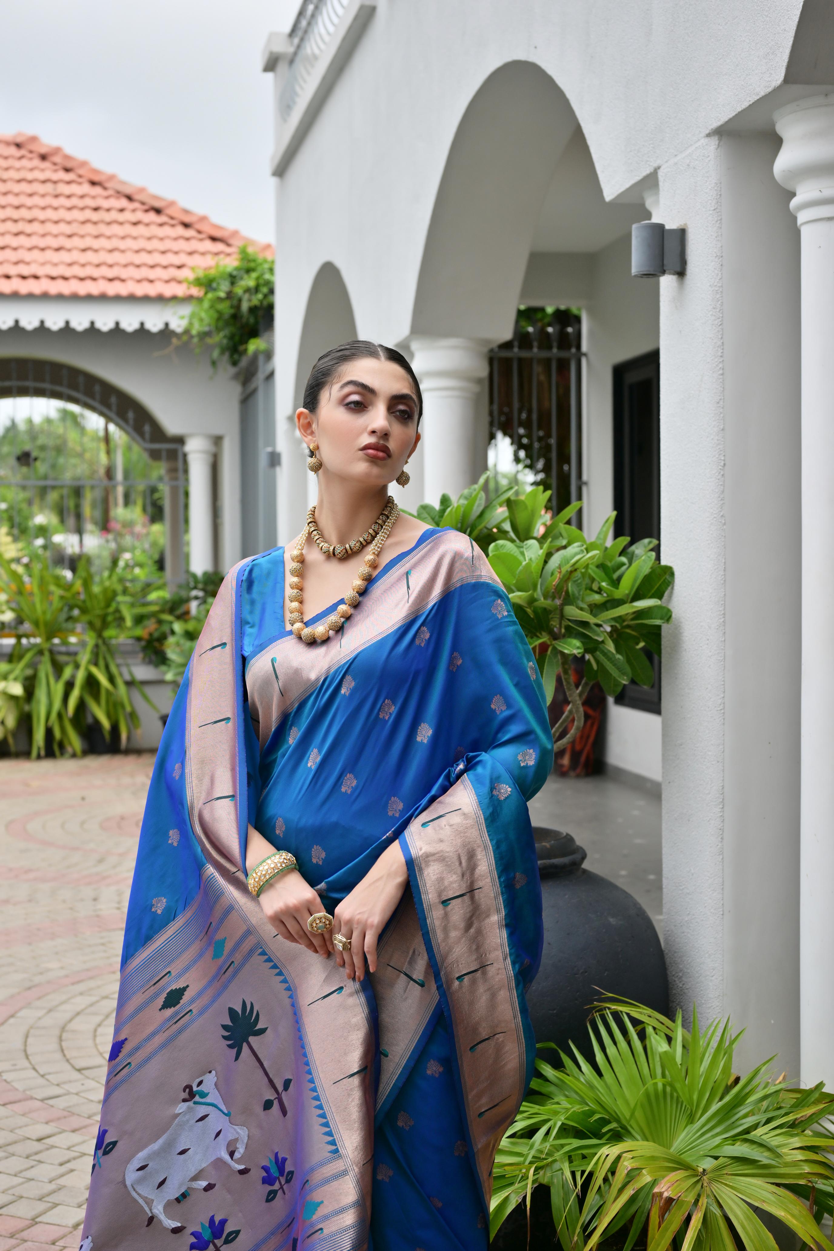 MySilkLove Bondi Blue Woven Paithani Saree