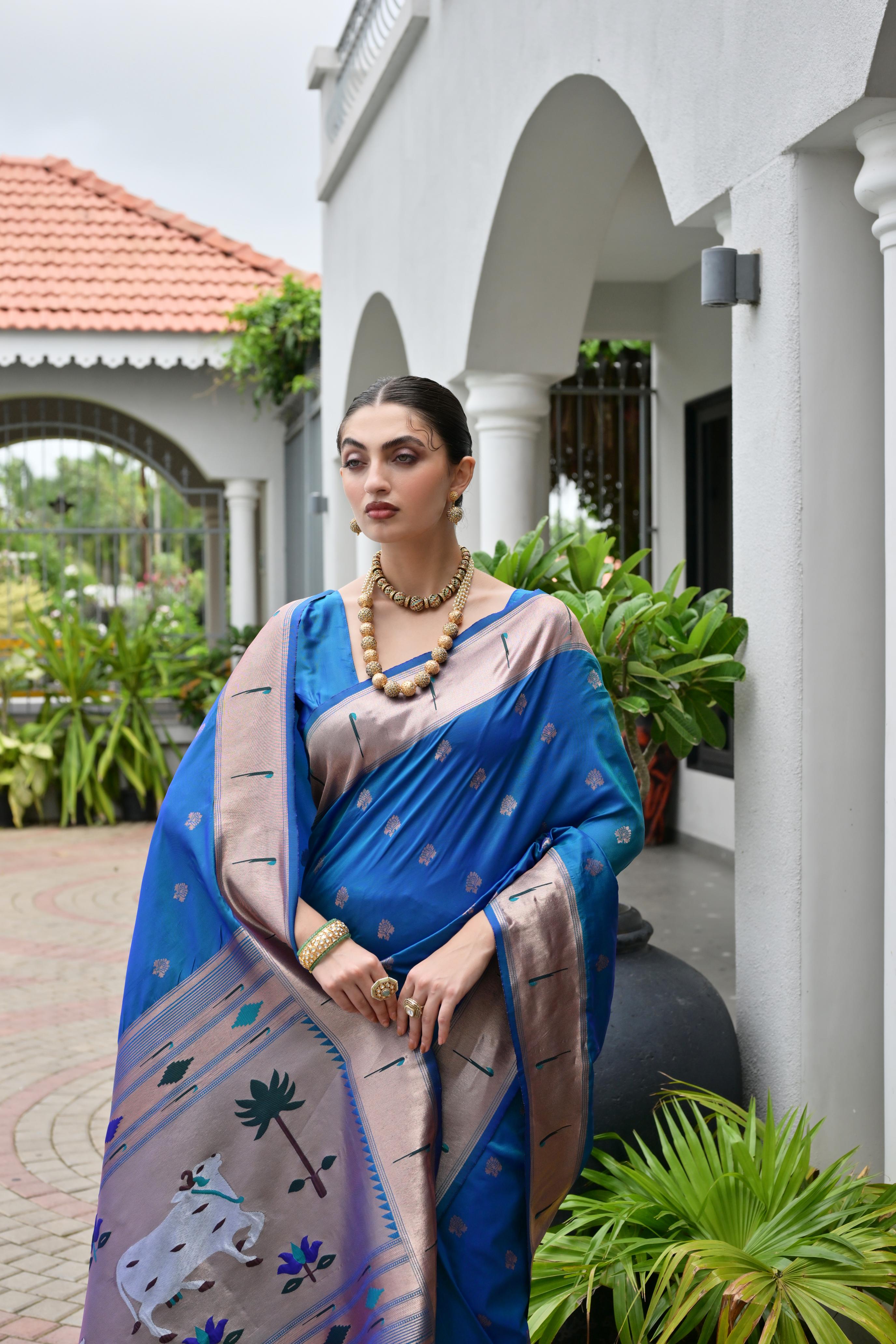 Buy MySilkLove Bondi Blue Woven Paithani Saree Online