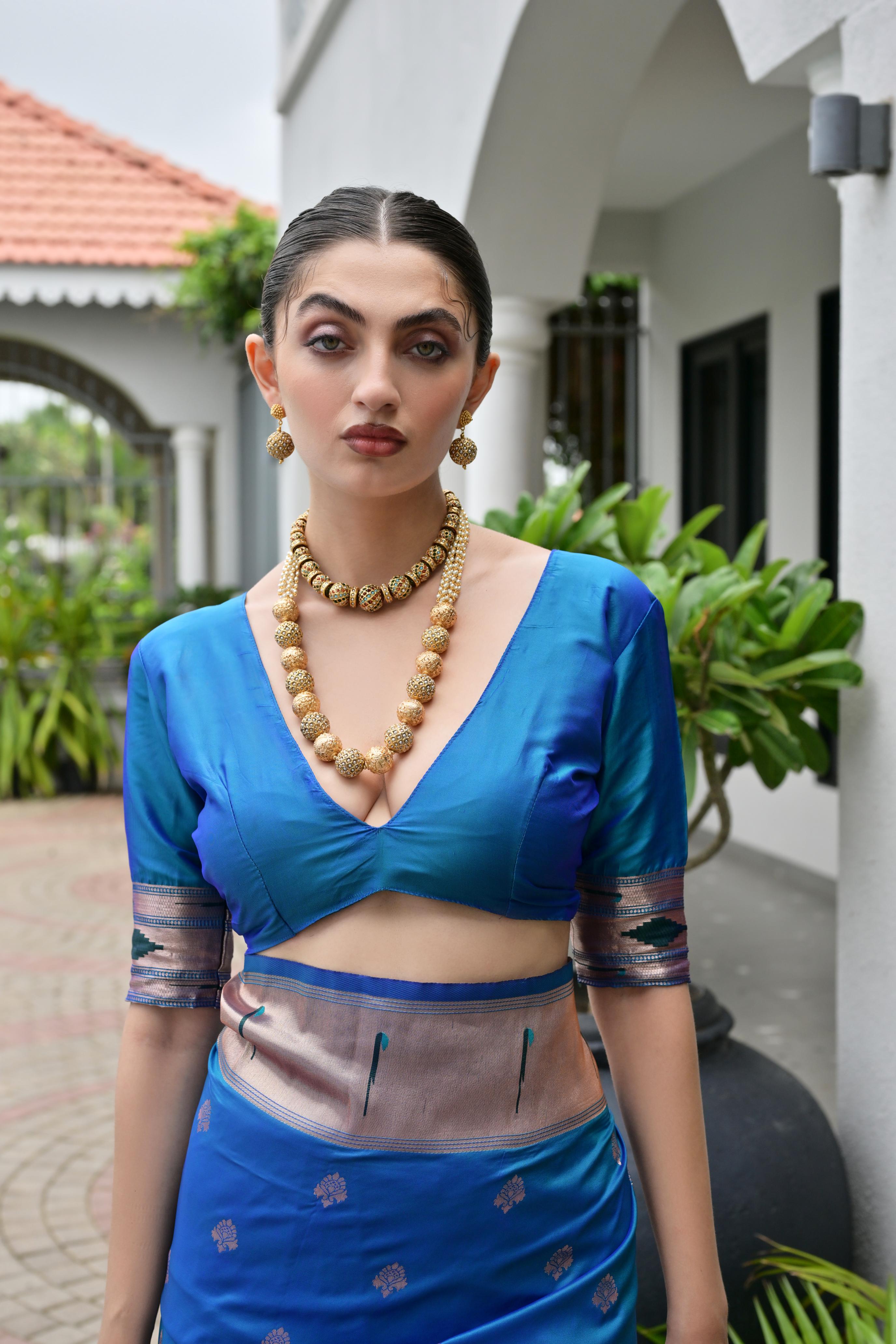 Buy MySilkLove Bondi Blue Woven Paithani Saree Online