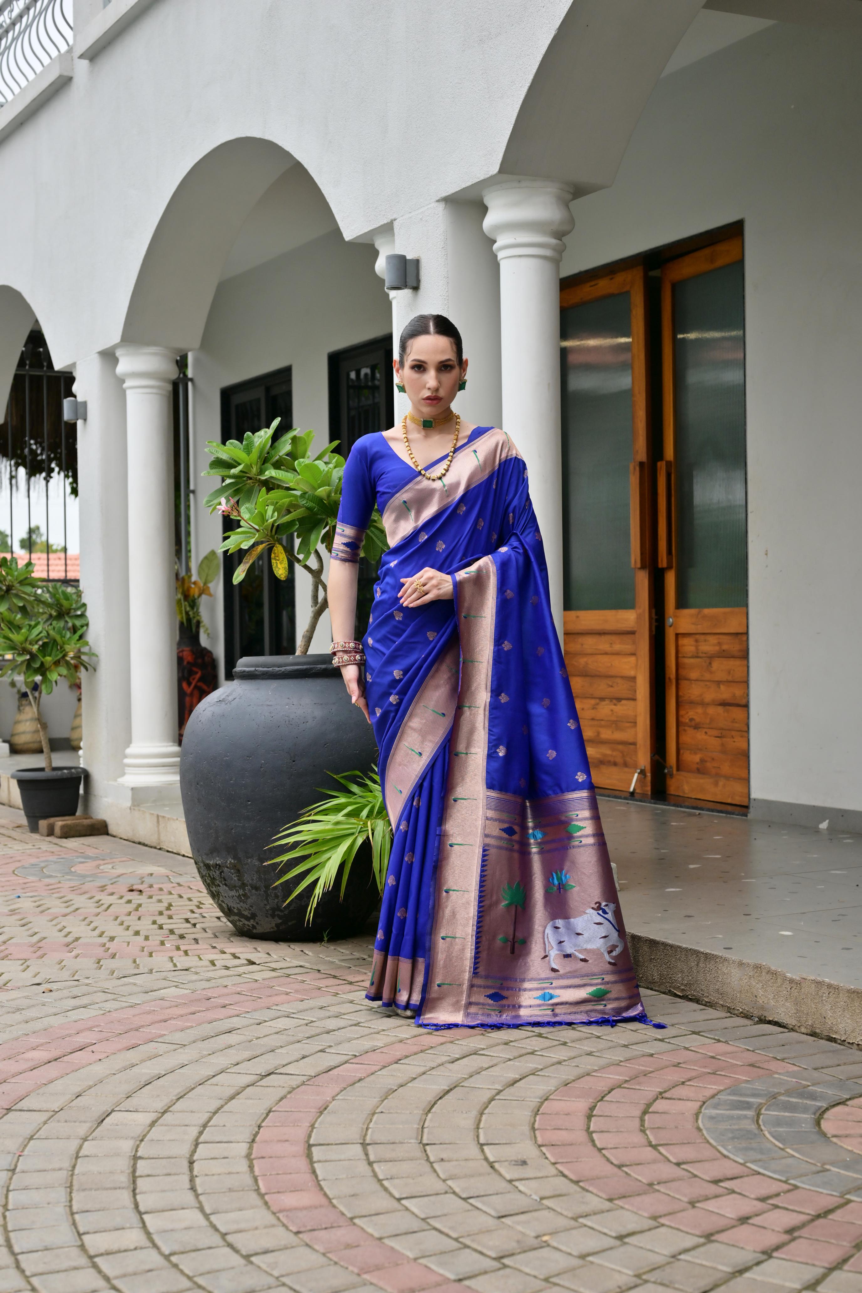 Buy MySilkLove Royal Blue Woven Paithani Saree Online