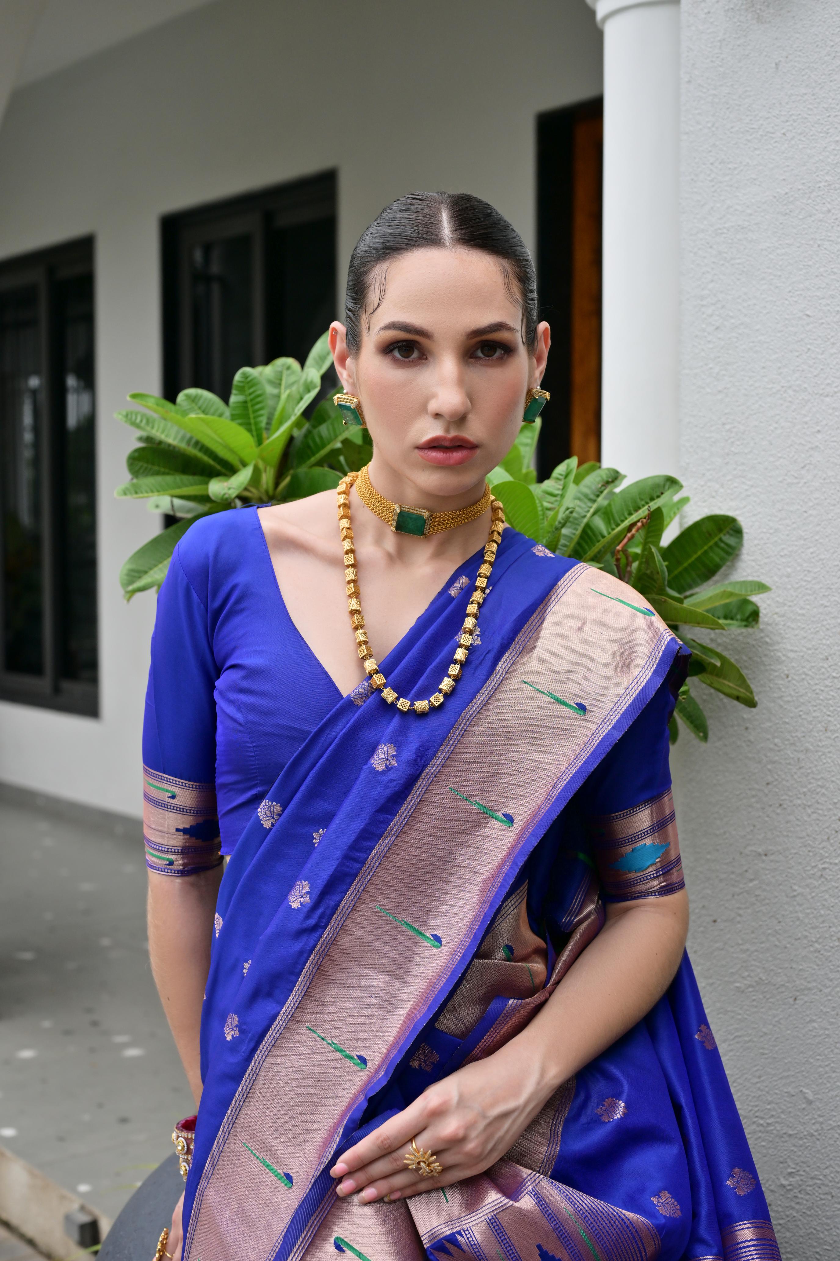 MySilkLove Royal Blue Woven Paithani Saree
