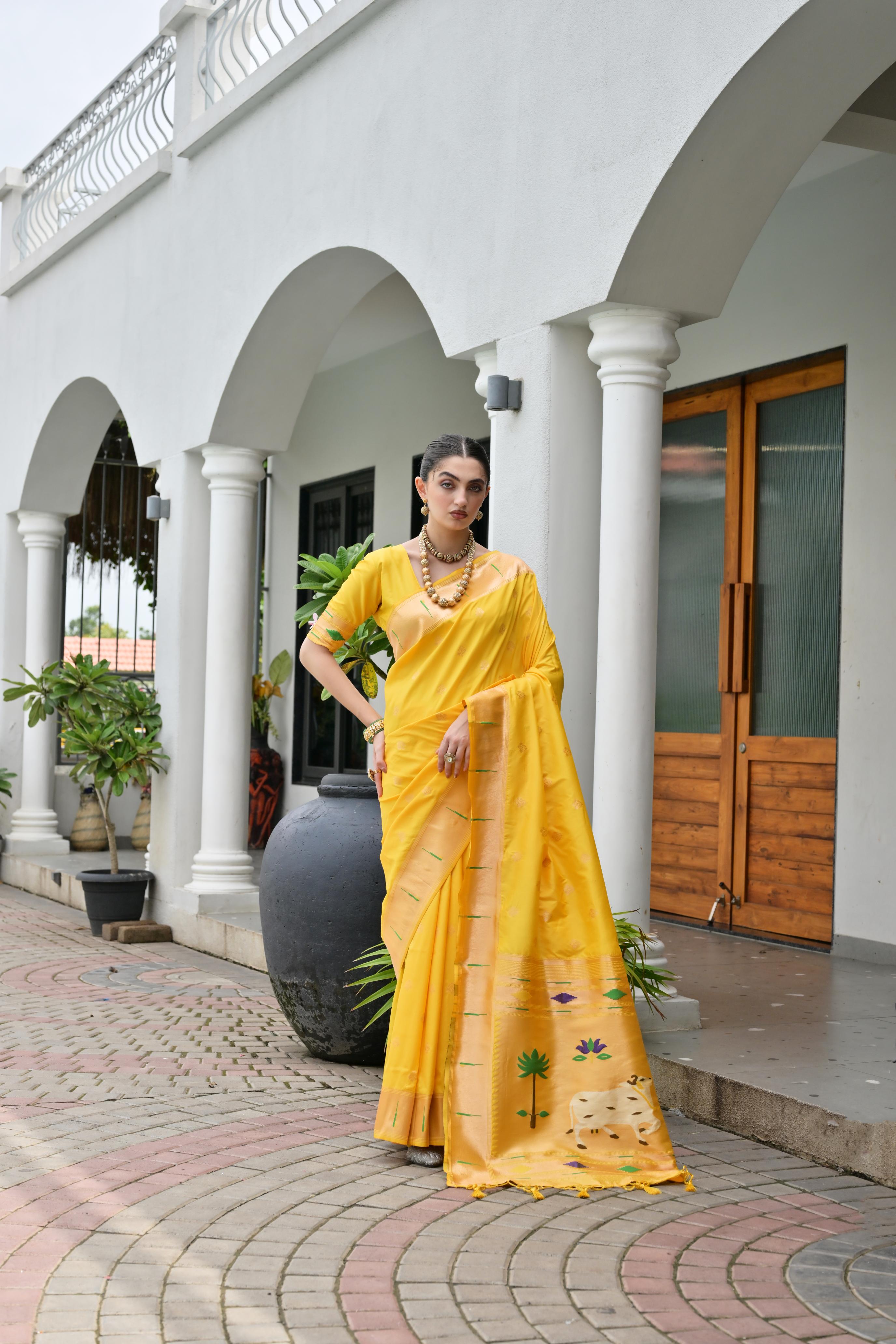 Buy MySilkLove Sunflower Yellow Woven Paithani Saree Online