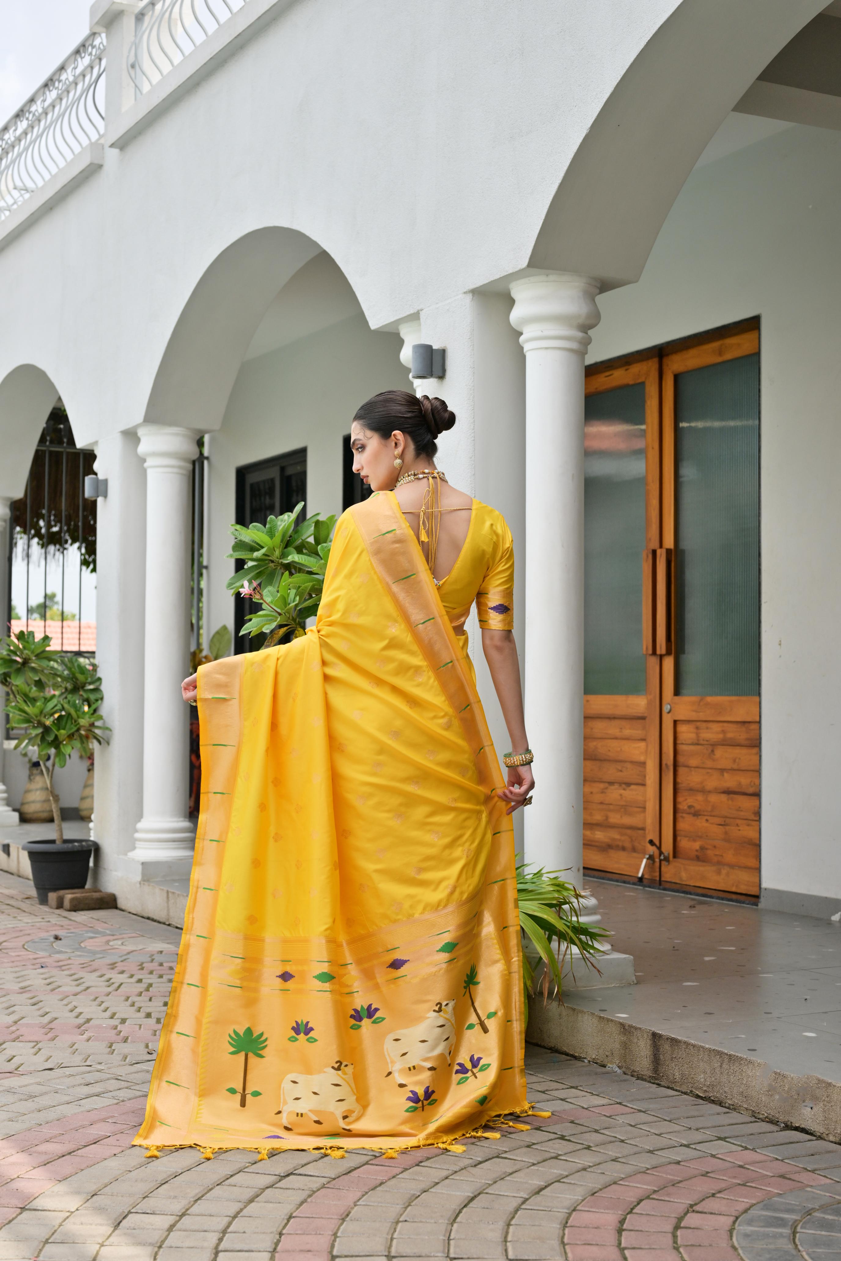 Buy MySilkLove Sunflower Yellow Woven Paithani Saree Online