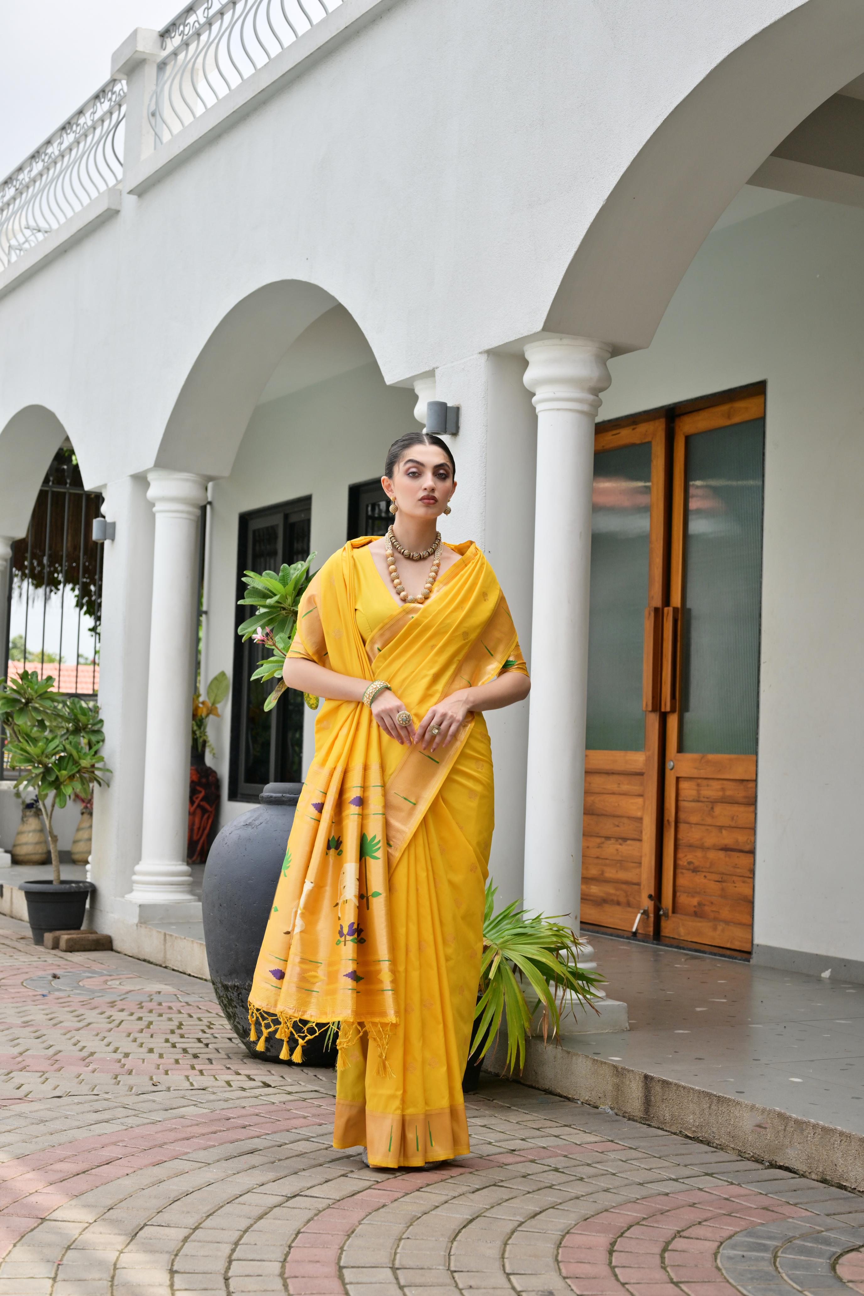 Buy MySilkLove Sunflower Yellow Woven Paithani Saree Online